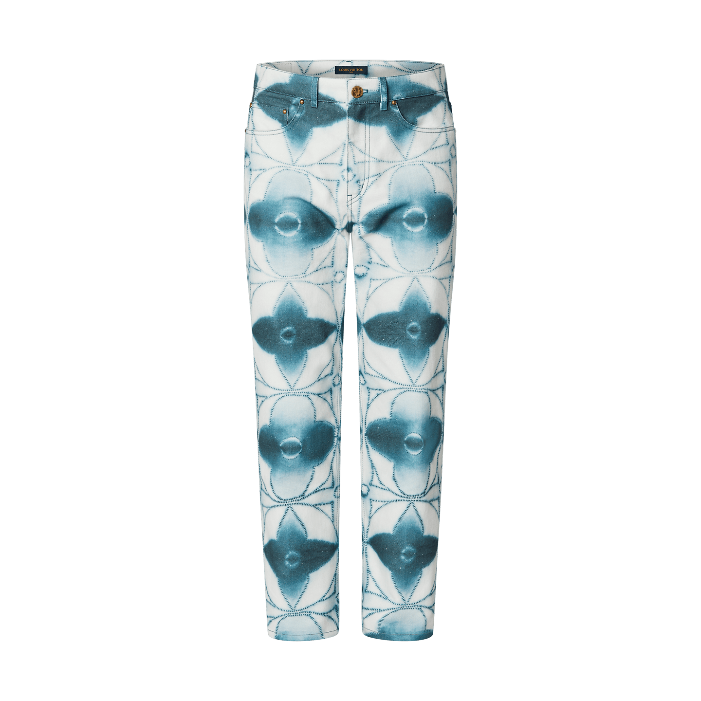 image of Distressed Denim x Louis Vuitton Jeans Monogram Workwear Cargo Lv Logo 1Ab5K6 in Blue/White (Size 3