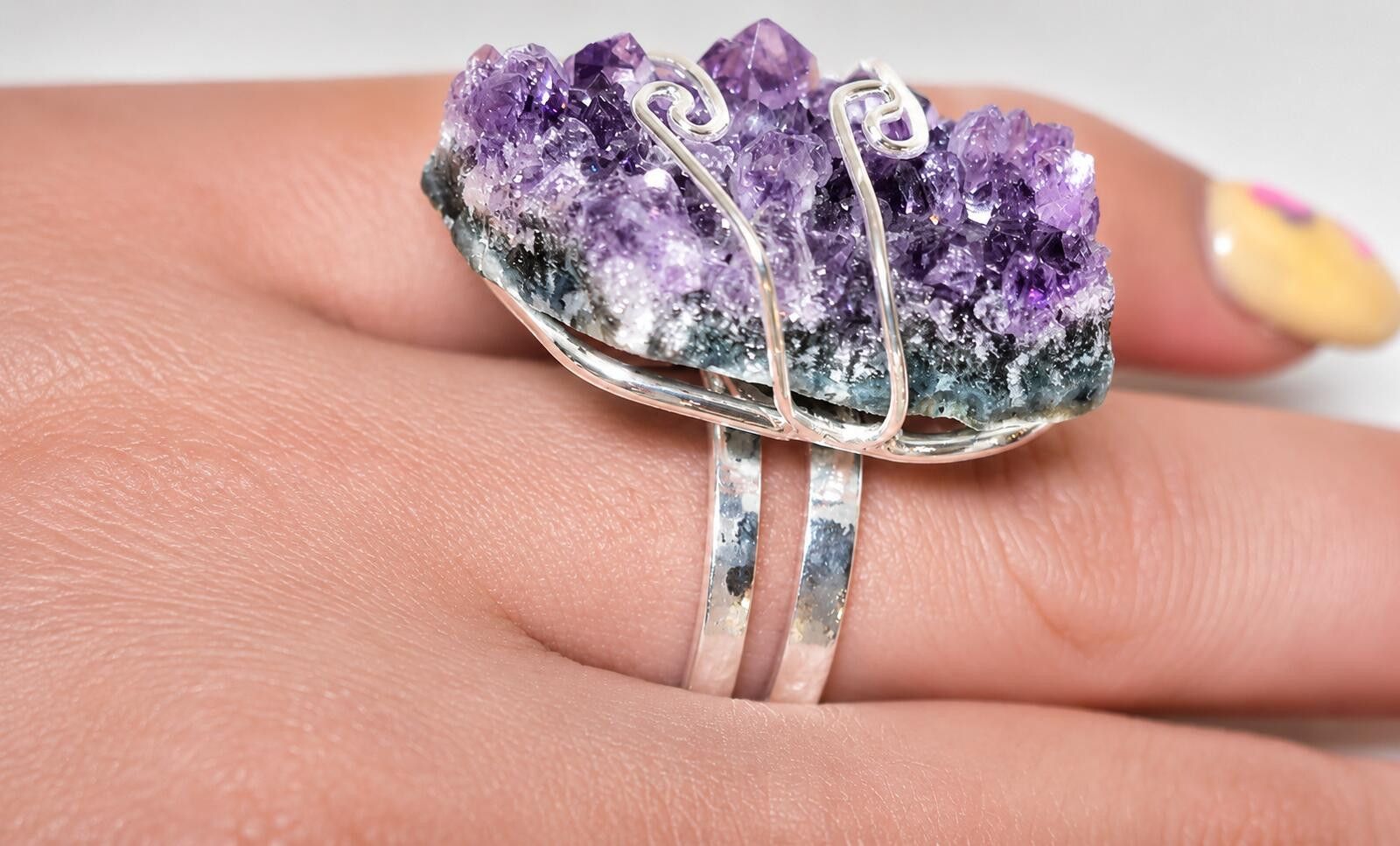 Other Handcrafted Amethyst Crystal Ring with Platinum Overlay Size ONE SIZE - 4 Thumbnail