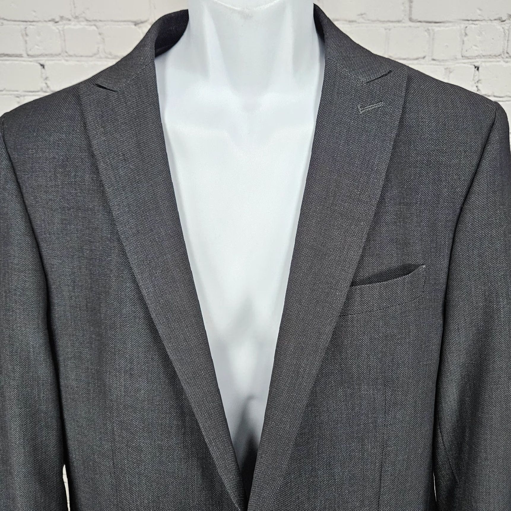 Vintage J Ferrar Slim Fit Stretch 2 Button Double-Vented Peak Blazer Sport Coat 42L Grey Men Size 42R - 7 Thumbnail