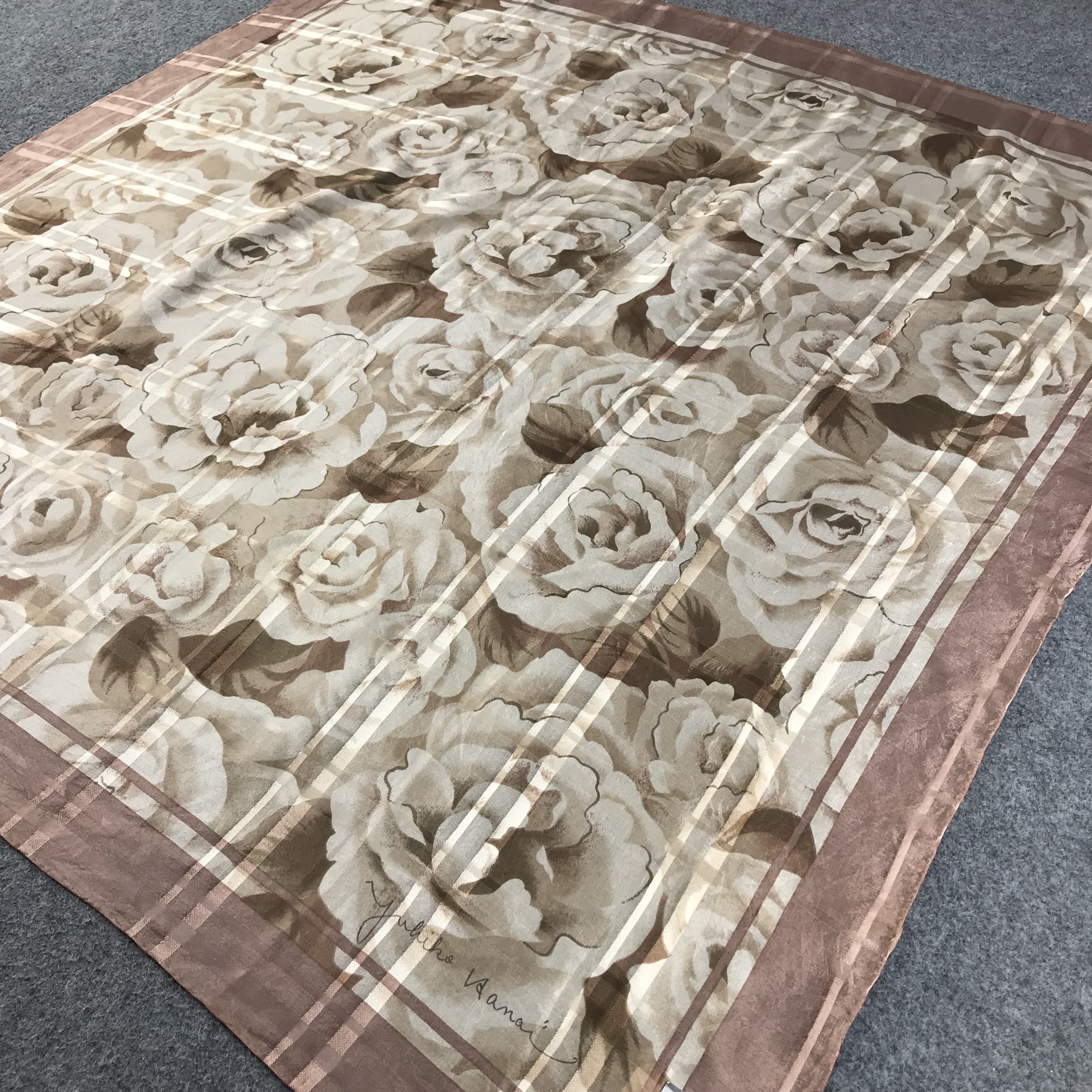 Japanese Brand Yukiko Hanai Floral Silk Scarf M117 Size ONE SIZE - 5 Thumbnail