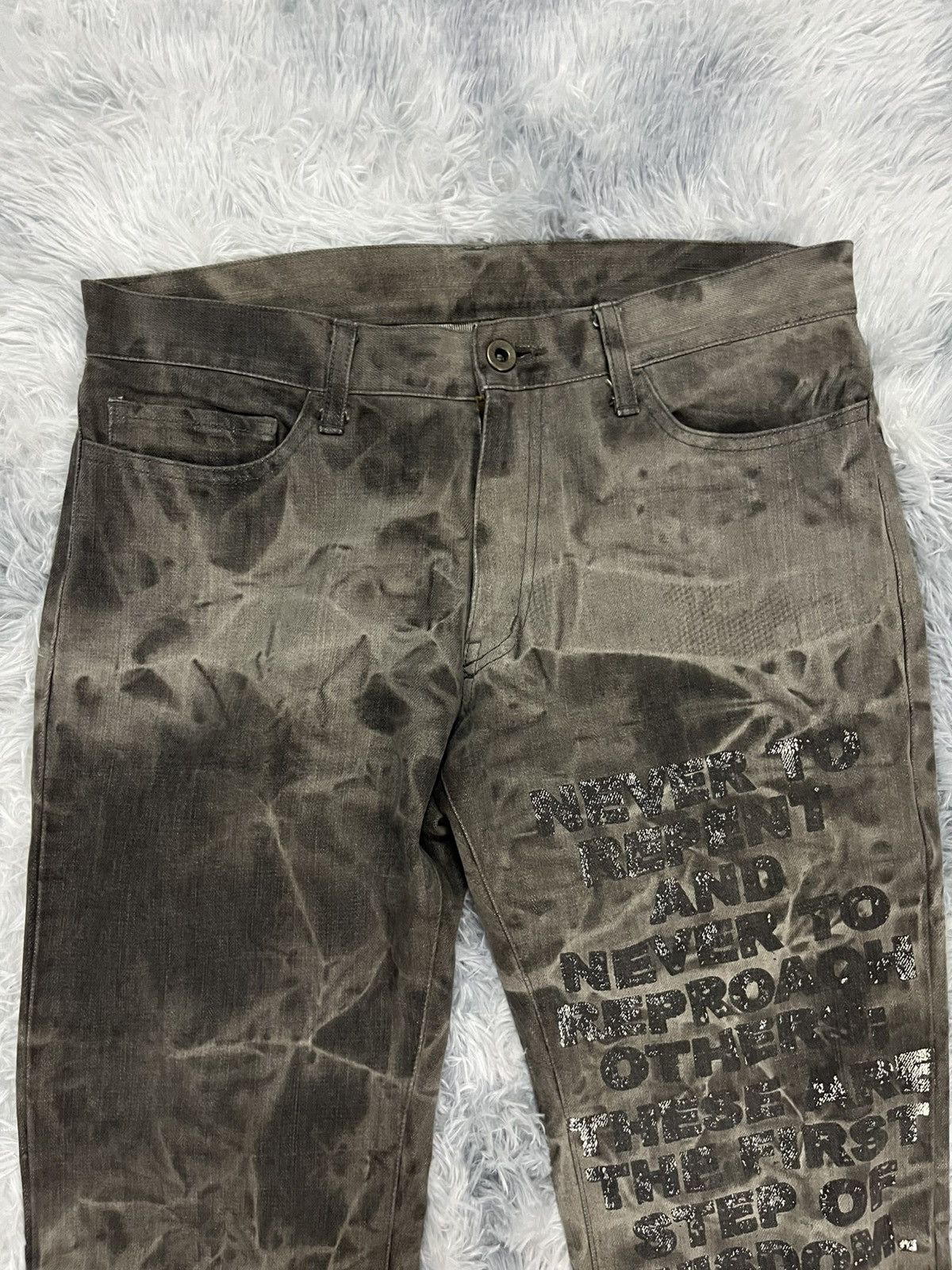 Tornado Mart Rare🔥Edge Rupert Typography Flared Jeans Size US 33 - 2 Thumbnail