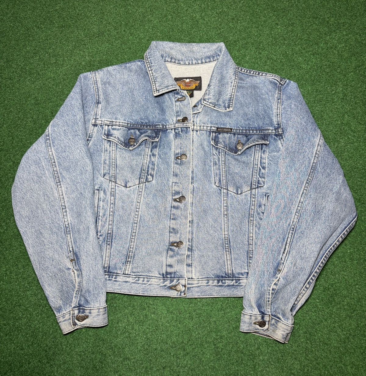 Harley Davidson × Vintage Vintage 90s Harley Davidson XL Grunge Biker Denim Jacket Size XL / US 12-14 / IT 48-50 - 3 Thumbnail