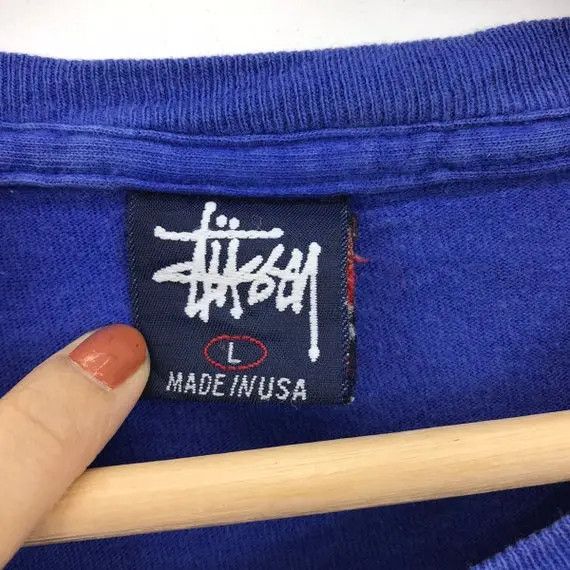 Stussy Vtg 90’ STUSSY HIBISCUS Made In USA Blue Tee Shirt Size US L / EU 52-54 / 3 - 4 Thumbnail