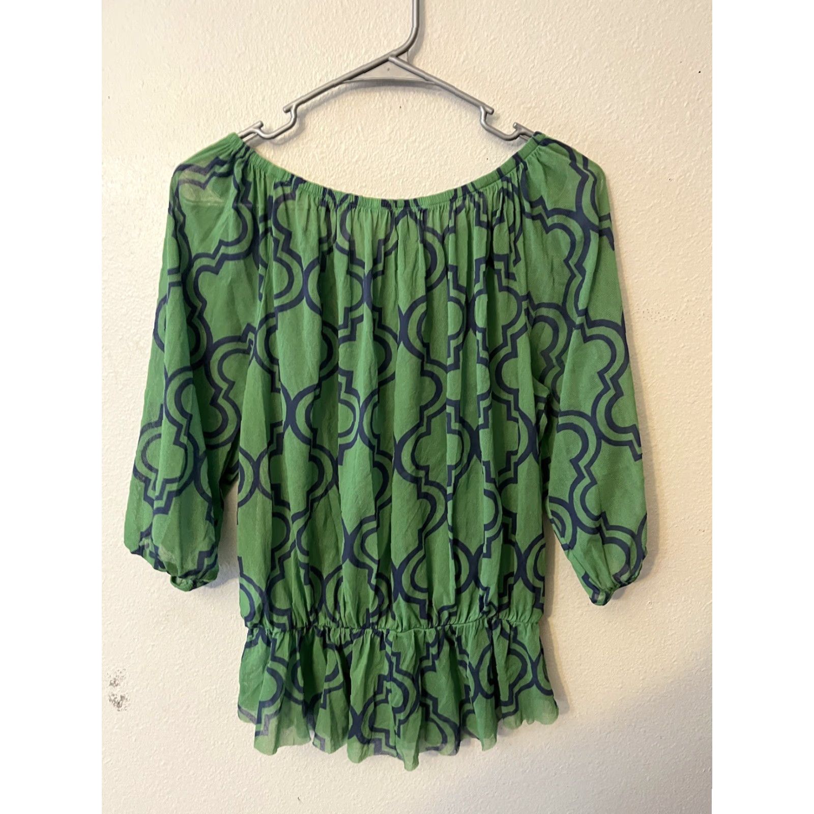Vintage New York & Co Blouse Shirt Womens 3/4 Sleeve Scoop Neck KellyGreen Mod al Blend M Green Ladies Blouse Casual Women’s/Men’s? Size M / US 6-8 / IT 42-44 - 3 Thumbnail