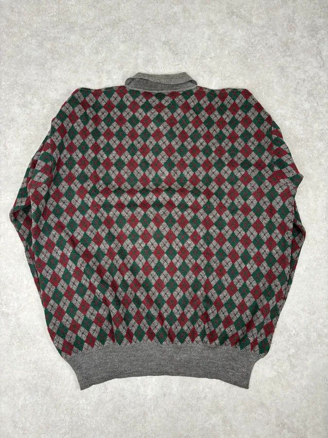 Emporio Armani 1980s Emporio Armani Grey Wool Red & Green Polo Sweater Size US L / EU 52-54 / 3 - 5 Thumbnail