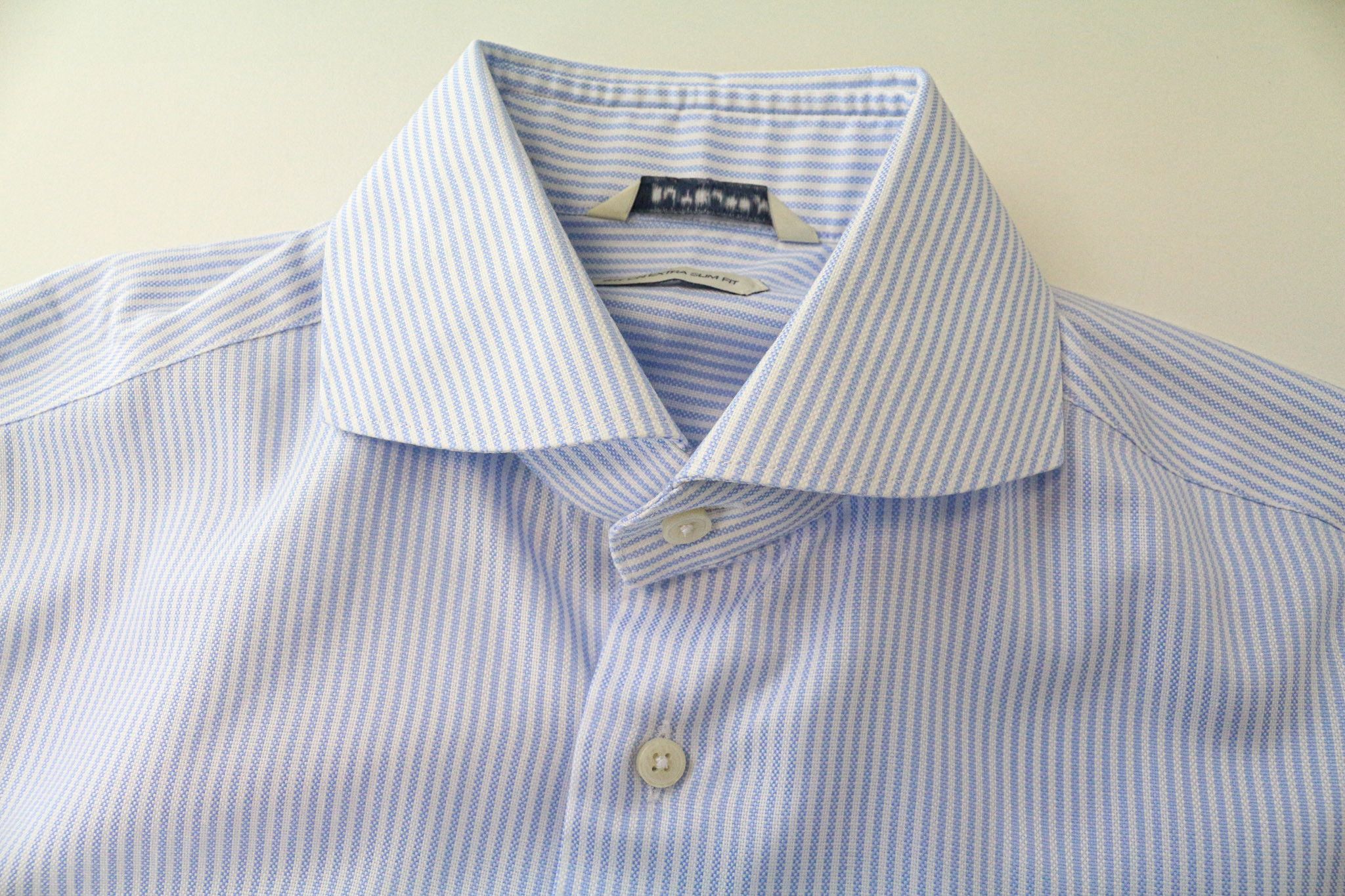 Suitsupply 37/14 1/2 Extra Slim Blue Cotton Striped Shirt 79369 Size 38R - 3 Thumbnail