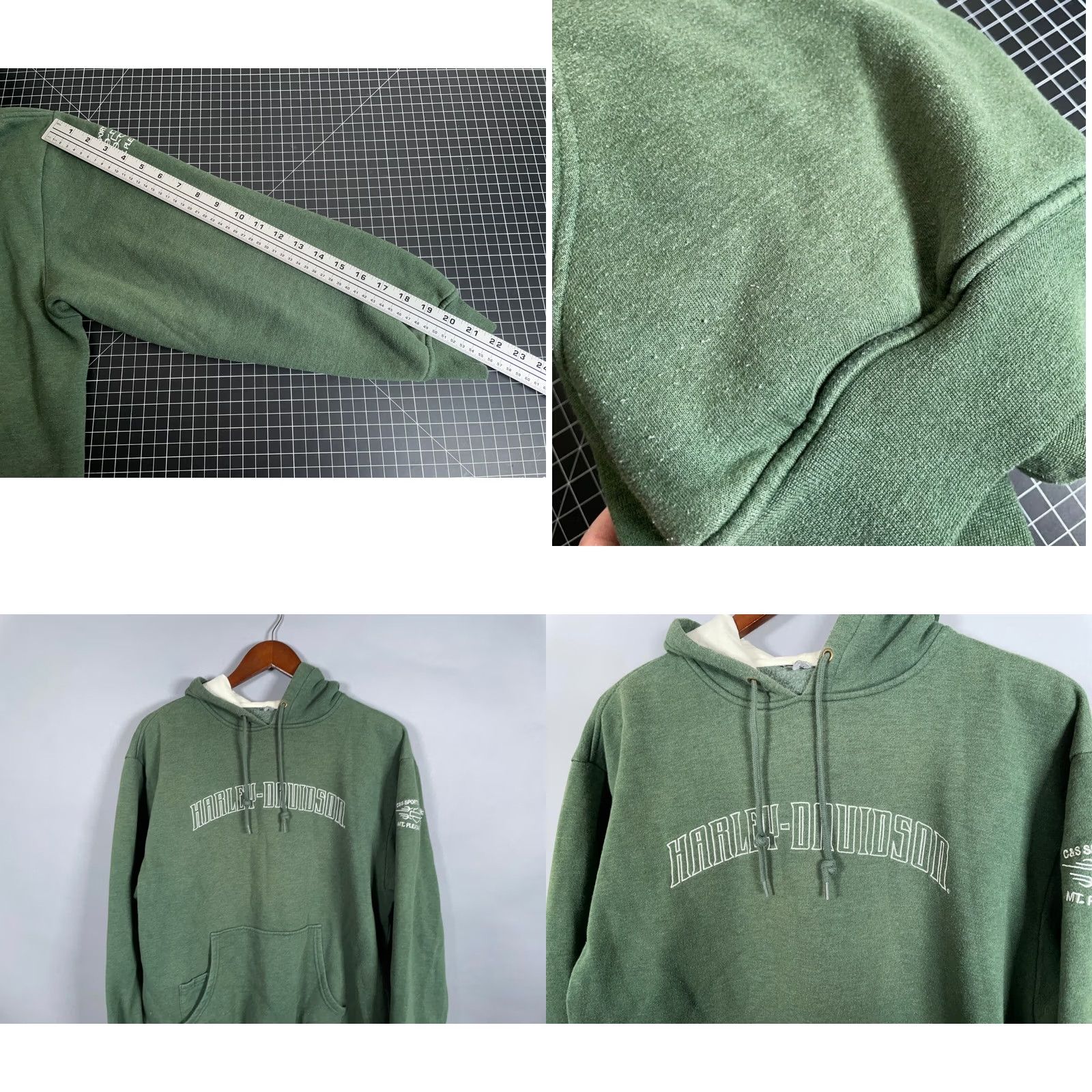Harley Davidson Harley-Davidson Hoodie Mens Medium Green Drawstring Sweatshirt Embroidered Size US M / EU 48-50 / 2 - 8 Thumbnail