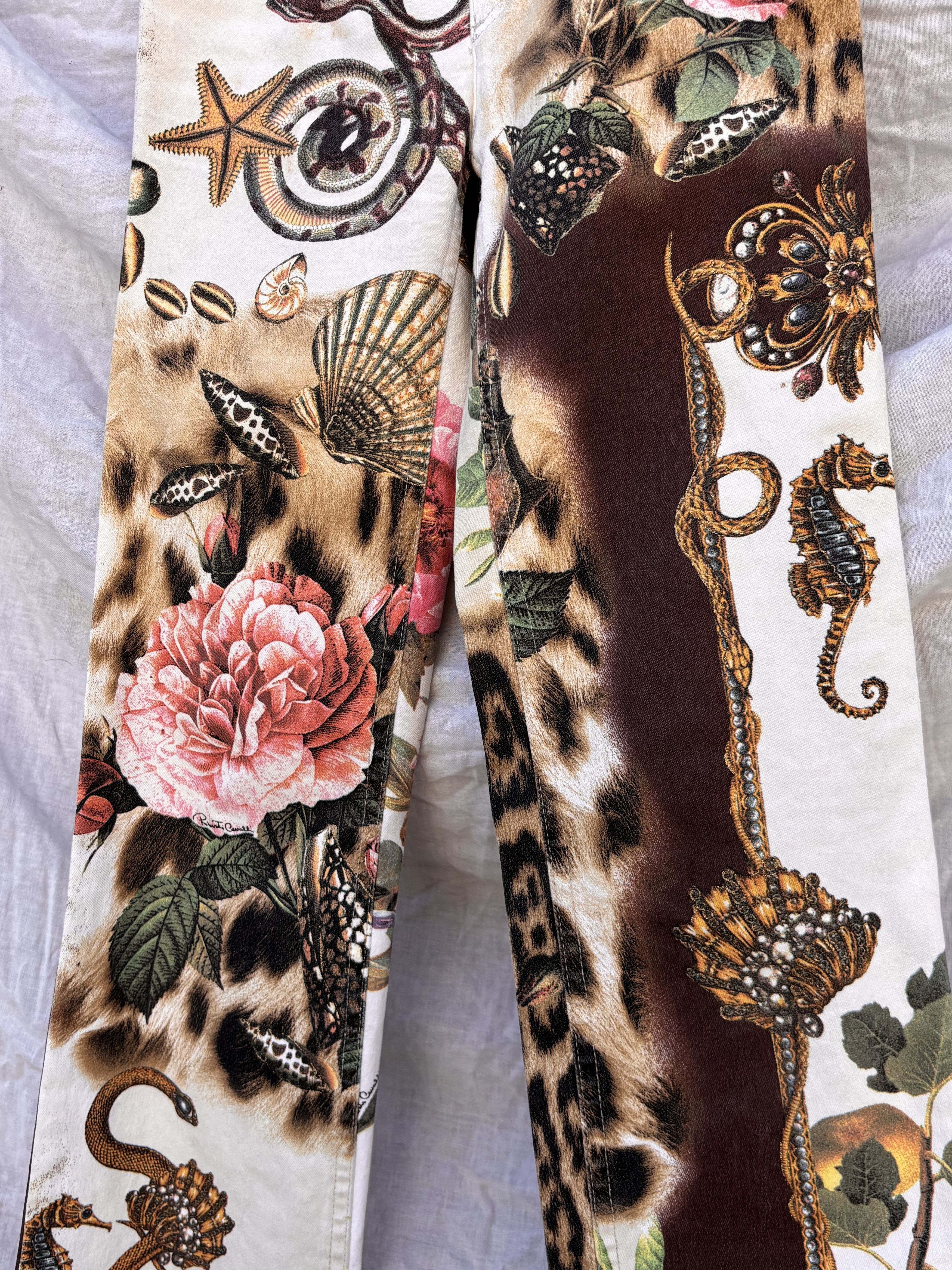 Roberto Cavalli Y2K Roberto Cavalli Leopard Rose Print Jeans | Grailed