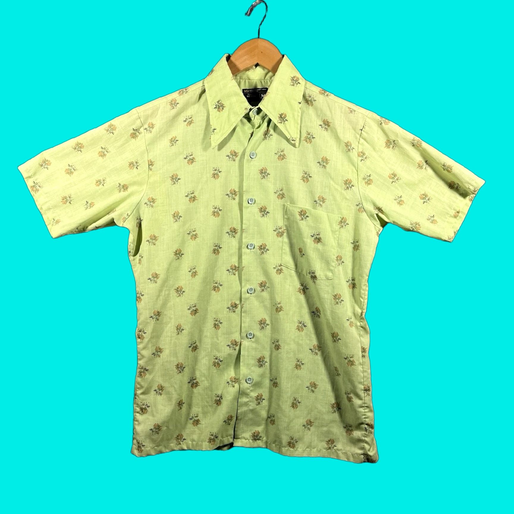 JCPenney VINTAGE J. C. Penney Shirt Mens M Green Floral 70s Button-Up Short Sleeve Polyester Blend Size US M / EU 48-50 / 2 - 1 Thumbnail