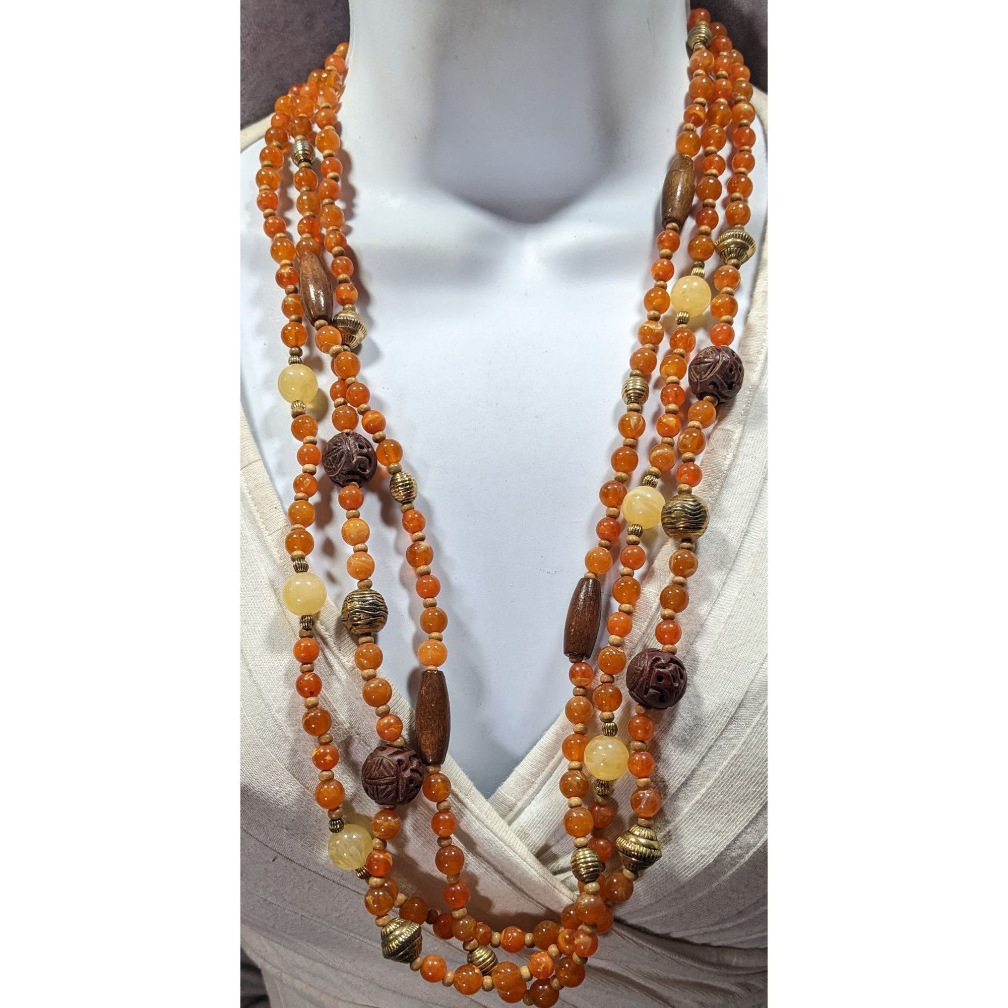 Other Vintage Bohemian Hippie Layered Necklace With Orange And Bro Size ONE SIZE - 2 Thumbnail