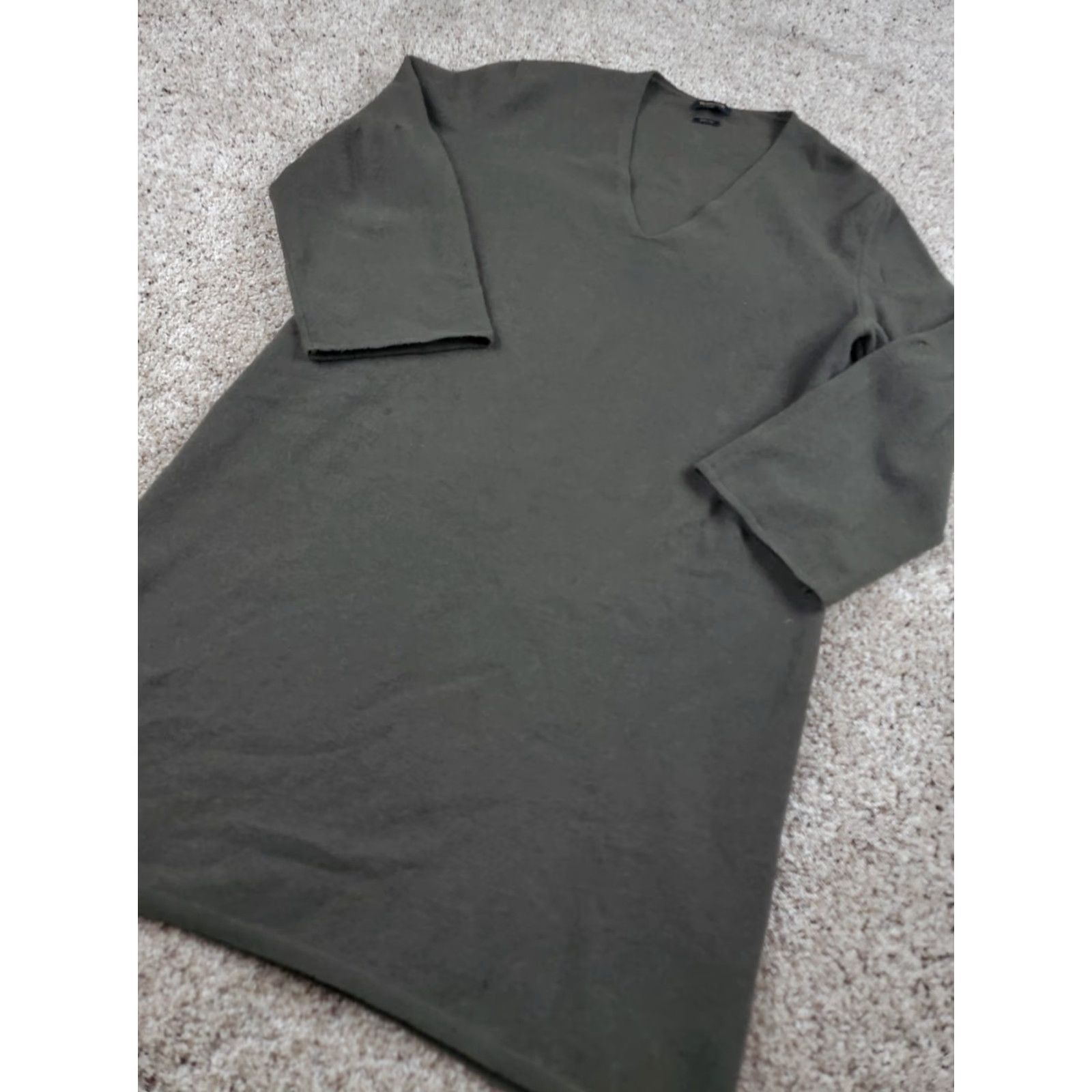 Massimo Dutti Massimo Dutti A-Line Dress Large Womens Green V-Neck Wool Blend Stretch Size L / US 10 / IT 46 - 2 Thumbnail