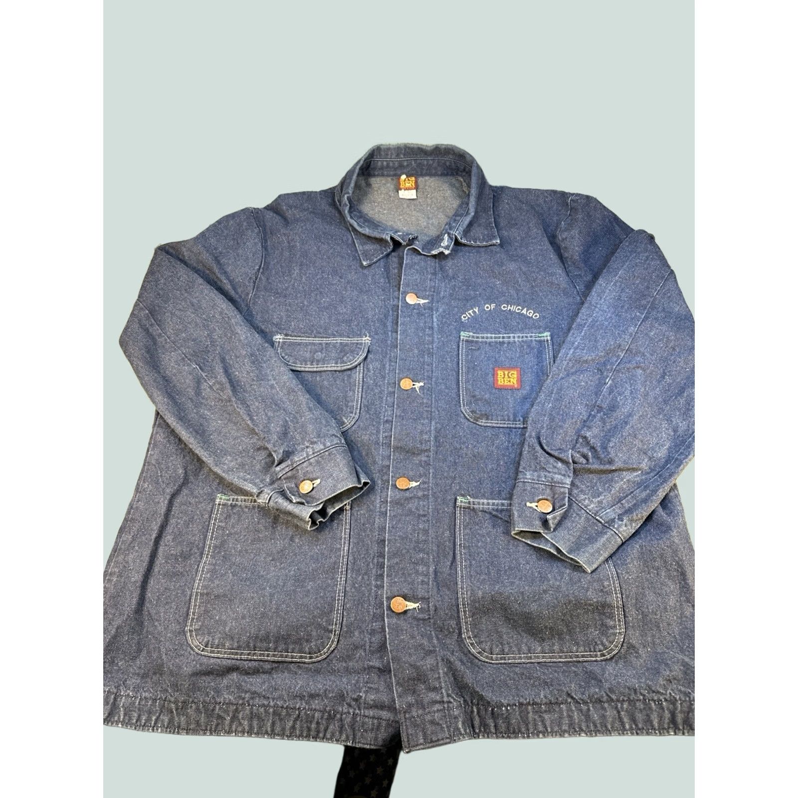 Denime VINTAGE Big Ben Denim Chore Coat Men 50 Regular Blue USA Made Workwear City of Chicago Union Coat Size US M / EU 48-50 / 2 - 1 Thumbnail