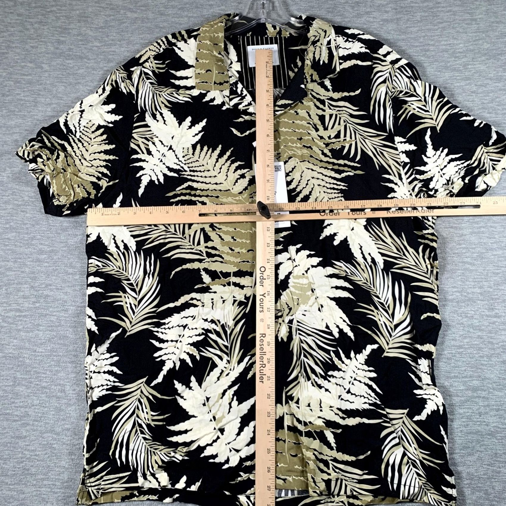 Denime Denim & Flower Shirt Mens XL Black Tropical Leaf Aloha Short Sleeve Button Front Size US XL / EU 56 / 4 - 6 Thumbnail
