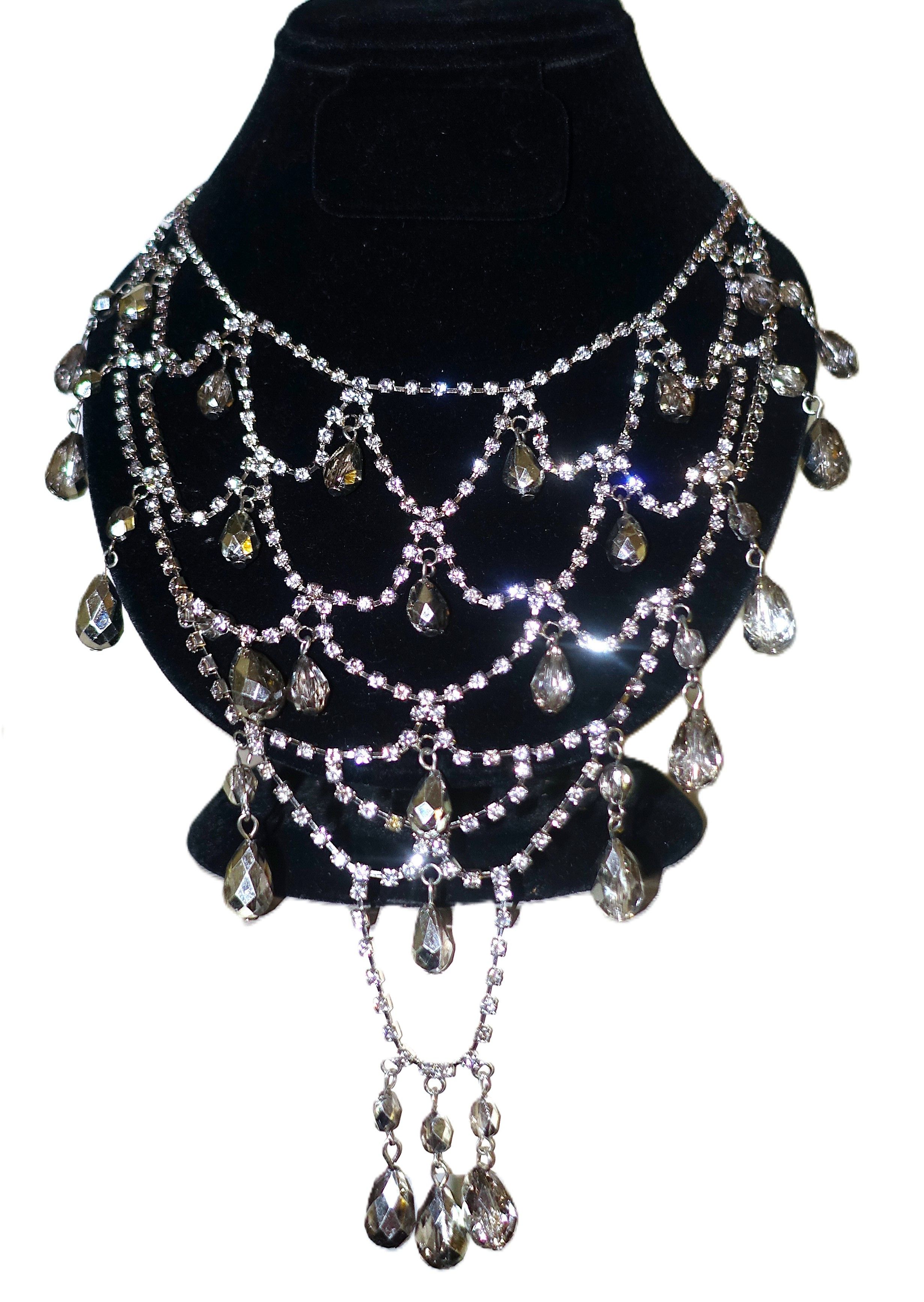 Vintage Silver Tone Teardrop Dangle Rhinestones Necklace Size ONE SIZE - 1 Thumbnail