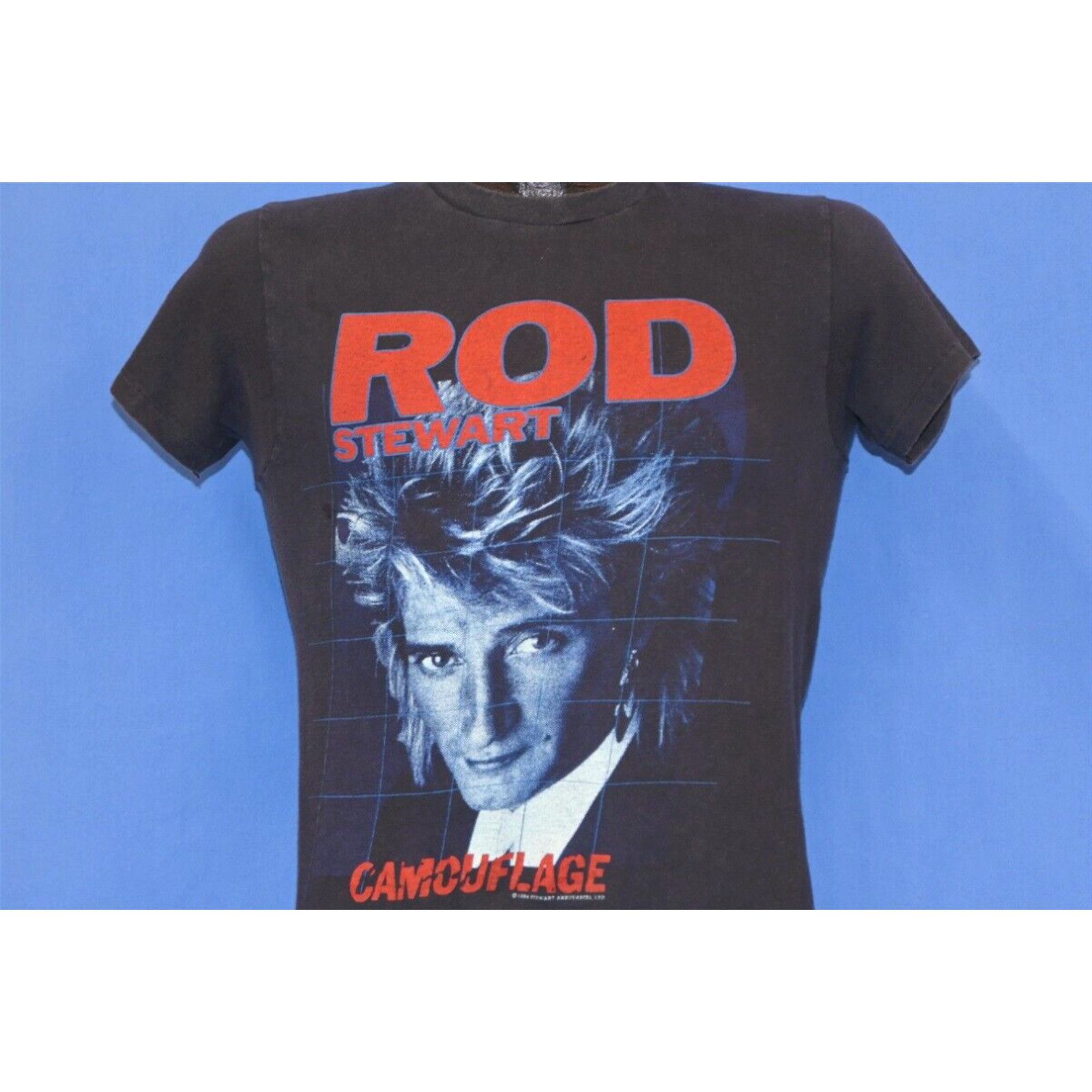 image of Hanes Vintage 80's Rod Stewart Camouflage Tour 1984 Pop Rock Singer T-Shirt Small S in White, Men's