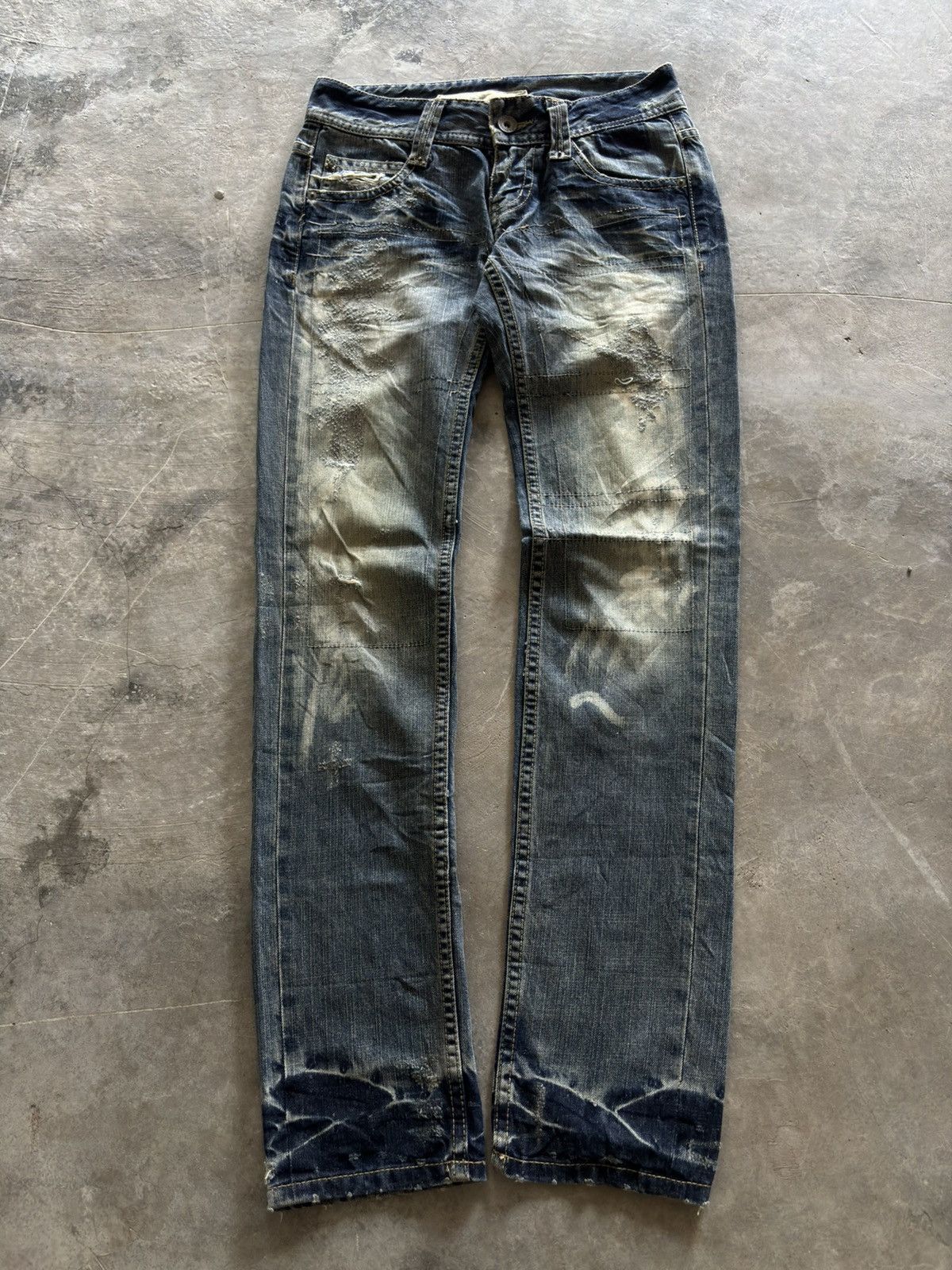 Japanese Brand COOK JEANS distressed japanese punk rockstar grunge low rise Size US 27 - 1 Thumbnail