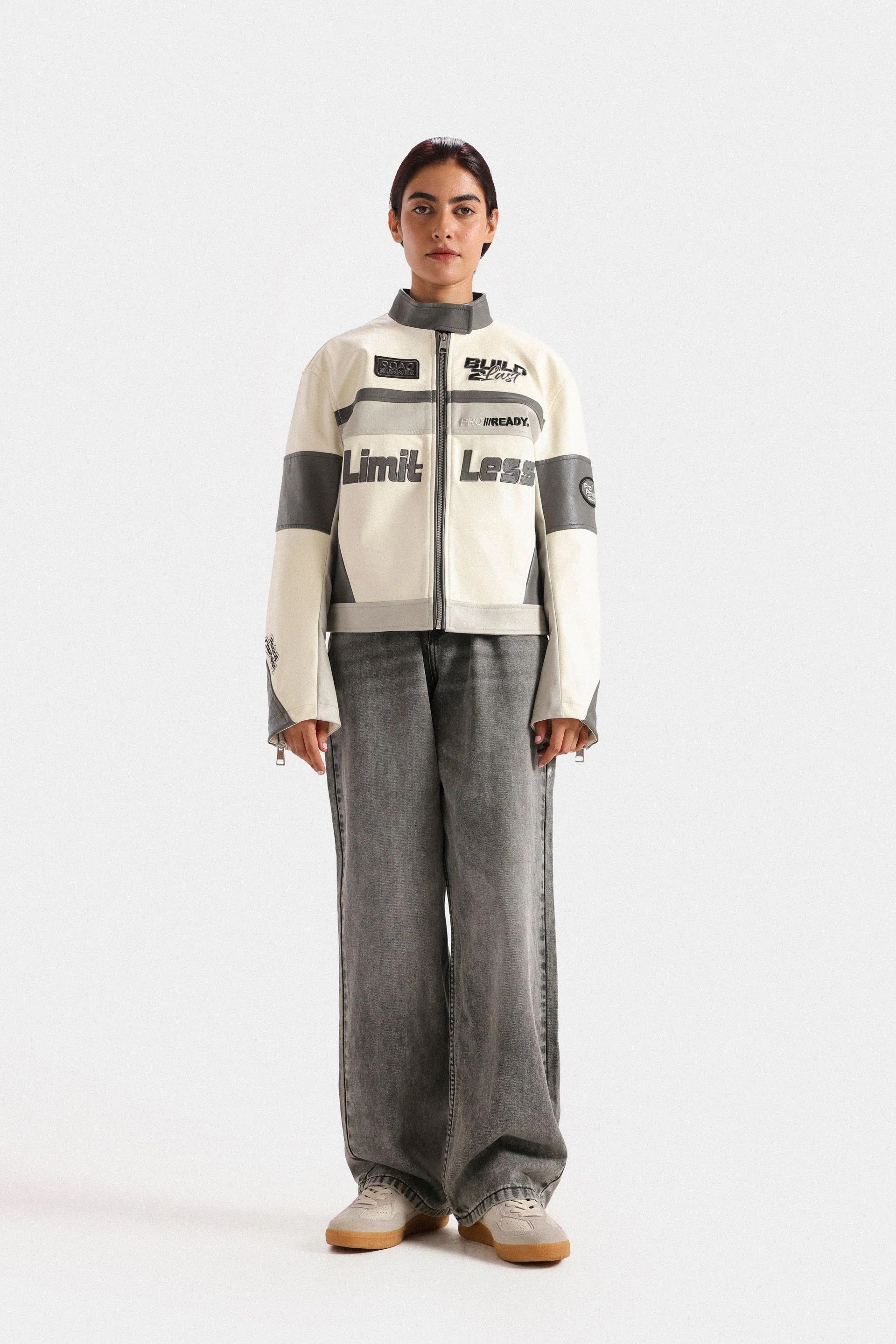 Other Cream Racing Faux Leather Jacket Women – Cropped Moto Jacket Size S / US 4 / IT 40 - 3 Thumbnail