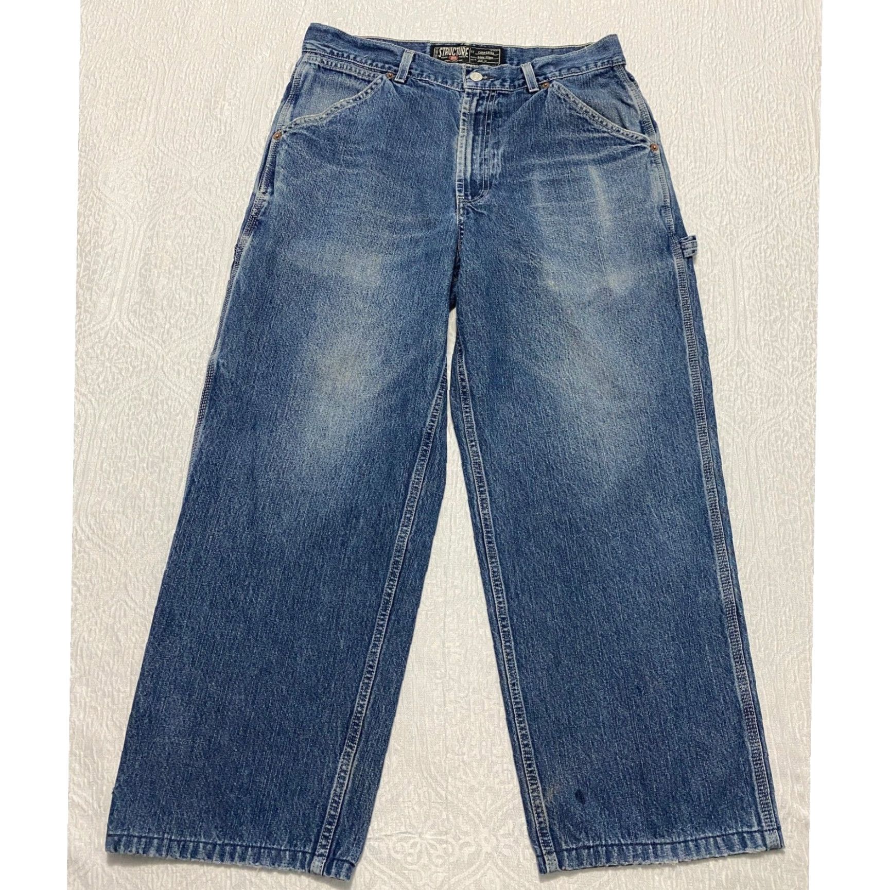 Vintage VINTAGE Structure Men's Carpenter Jeans Blue Denim 33x26 Regular Relaxed Fit 5-Pocket, Distressed, Logo, Button Zip Cotton Inseam 26 in Size US 33 - 4 Thumbnail