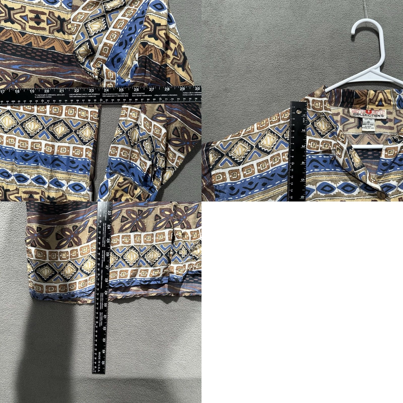 Vintage VINTAGE Stunt Collections Shirt Women M Blue Beige Tribal Aztec Silk Loop Collar Size M / US 6-8 / IT 42-44 - 8 Thumbnail