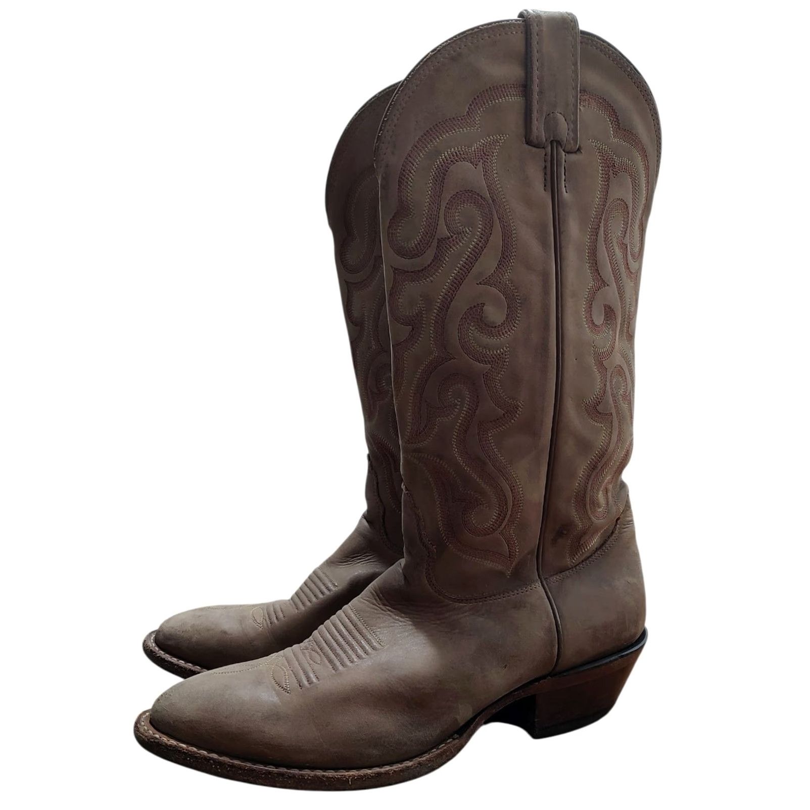 Vintage Nocona Dallas 13” Distressed Tan Cow Leather Boots Mens 8 D USA Made MD2701 Western Cowboy Rockabilly Rodeo Leather Upper Size US 8 / EU 41 - 6 Thumbnail
