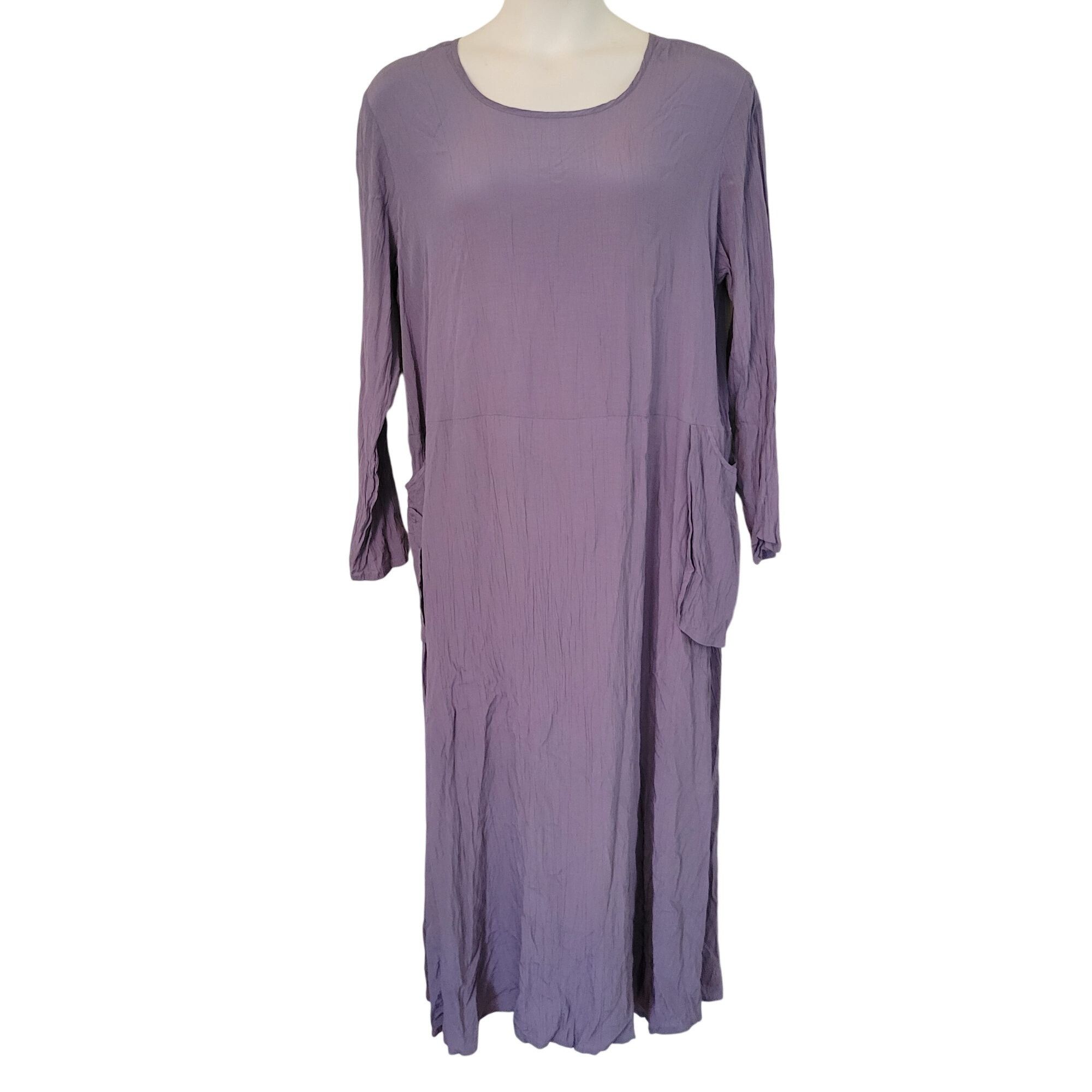 FLAX Flax L Long Sleeve Crinkle Rayon Maxi Dress Pockets Lagenloo Size L / US 10 / IT 46 - 4 Thumbnail