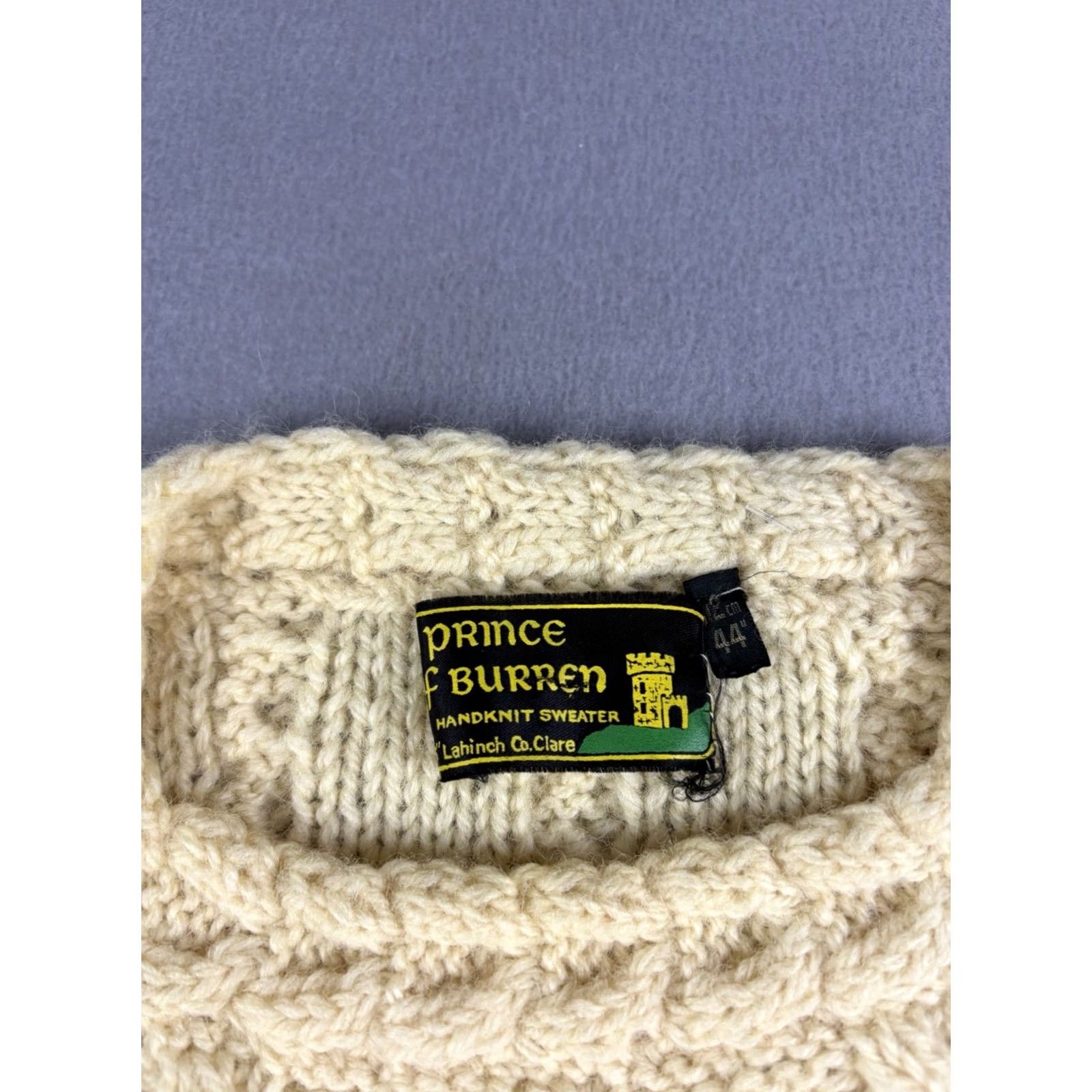 Prince VINTAGE Prince of Burren Irish Aran Handknit Sweater Men’s 44 Cream Wool 90s Crew Neck Pullover Beige Wool Mens Size US XXL / EU 58 / 5 - 3 Thumbnail