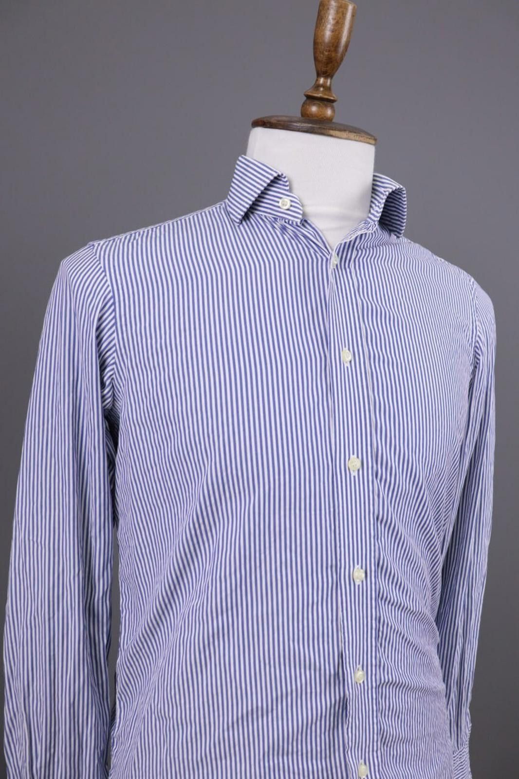 Designer Men Boggi Milano Blue Stripe Button Up Shirt Size 38 Size US M / EU 48-50 / 2 - 6 Thumbnail
