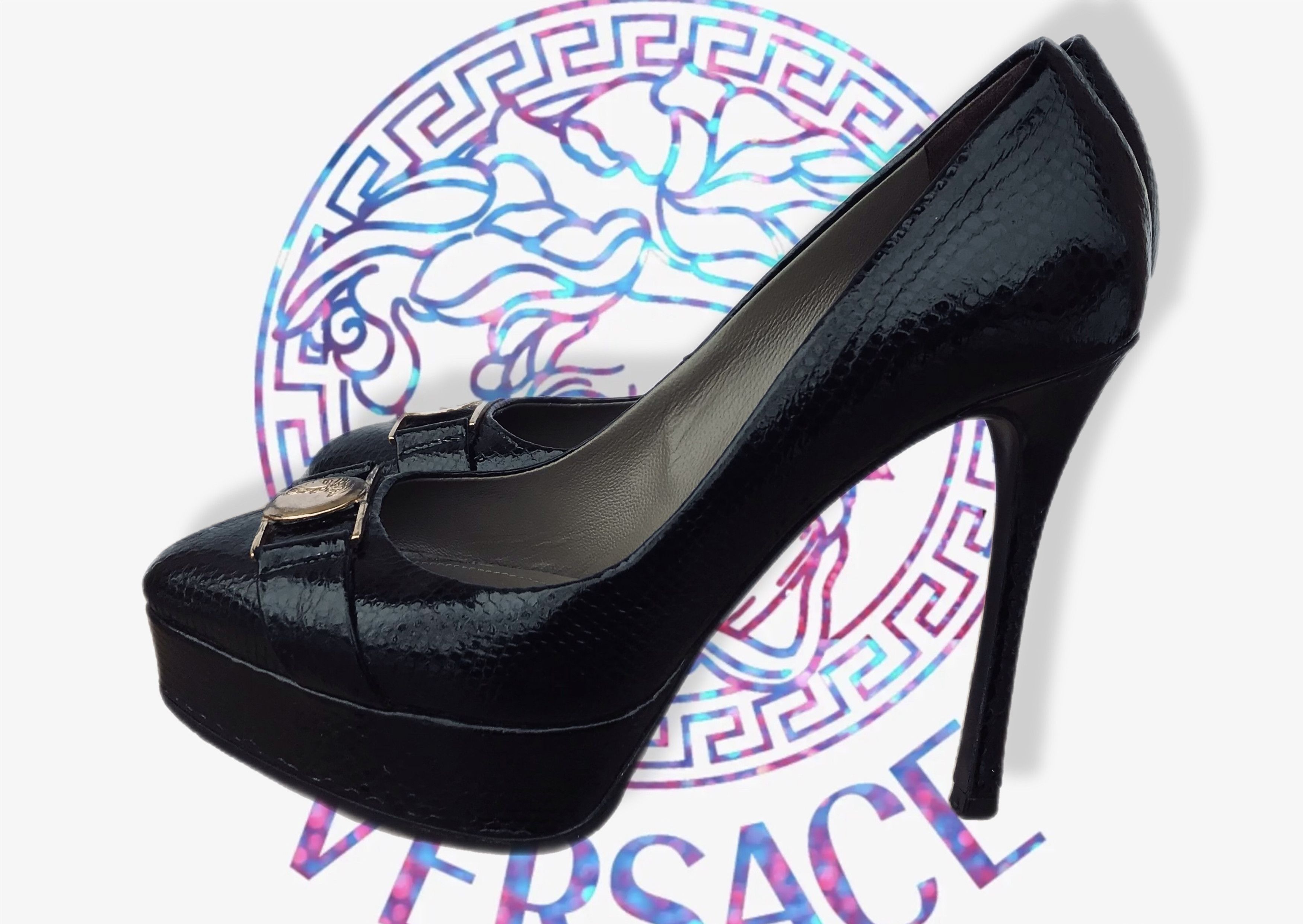 Versace Versace Collection Medusa Heels Pumps 120 mm Leather Black Size US 6 / IT 36 - 2 Thumbnail