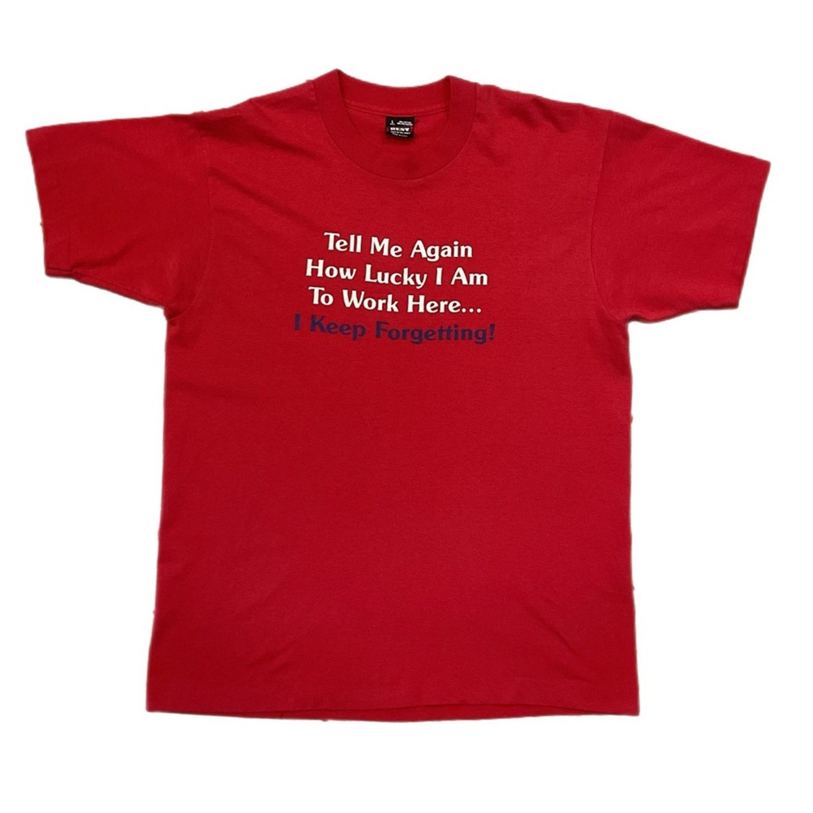 Fruit Of The Loom Vintage “tell me again how locky I am ” Red Graphic T-Shirt Size US L / EU 52-54 / 3 - 1 Thumbnail
