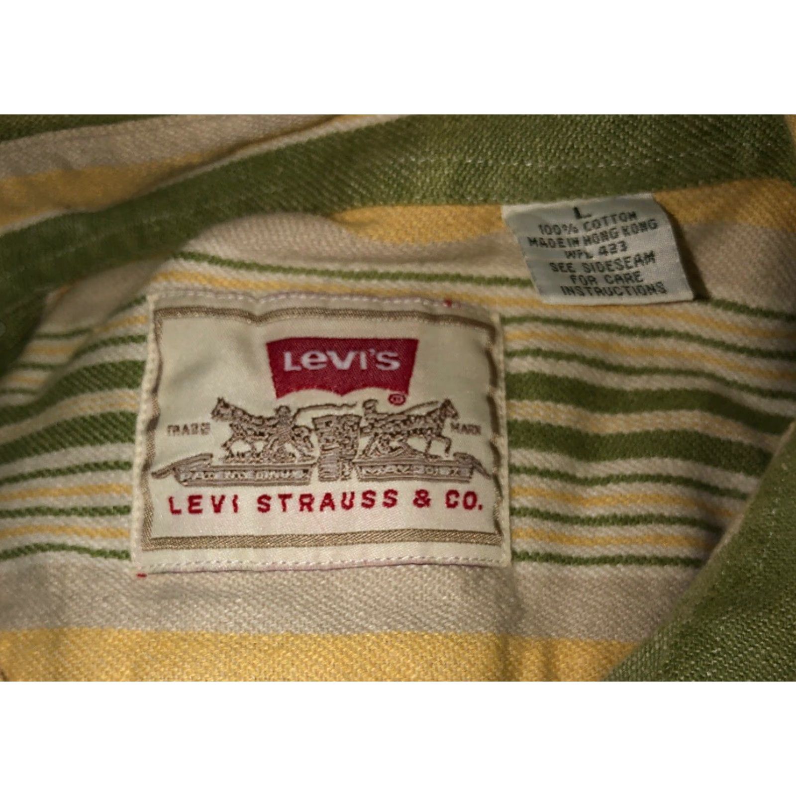 Levi's Levi's Shirt Mens Green Striped Button-Front Long Sleeve Cotton L Size Size US L / EU 52-54 / 3 - 5 Thumbnail