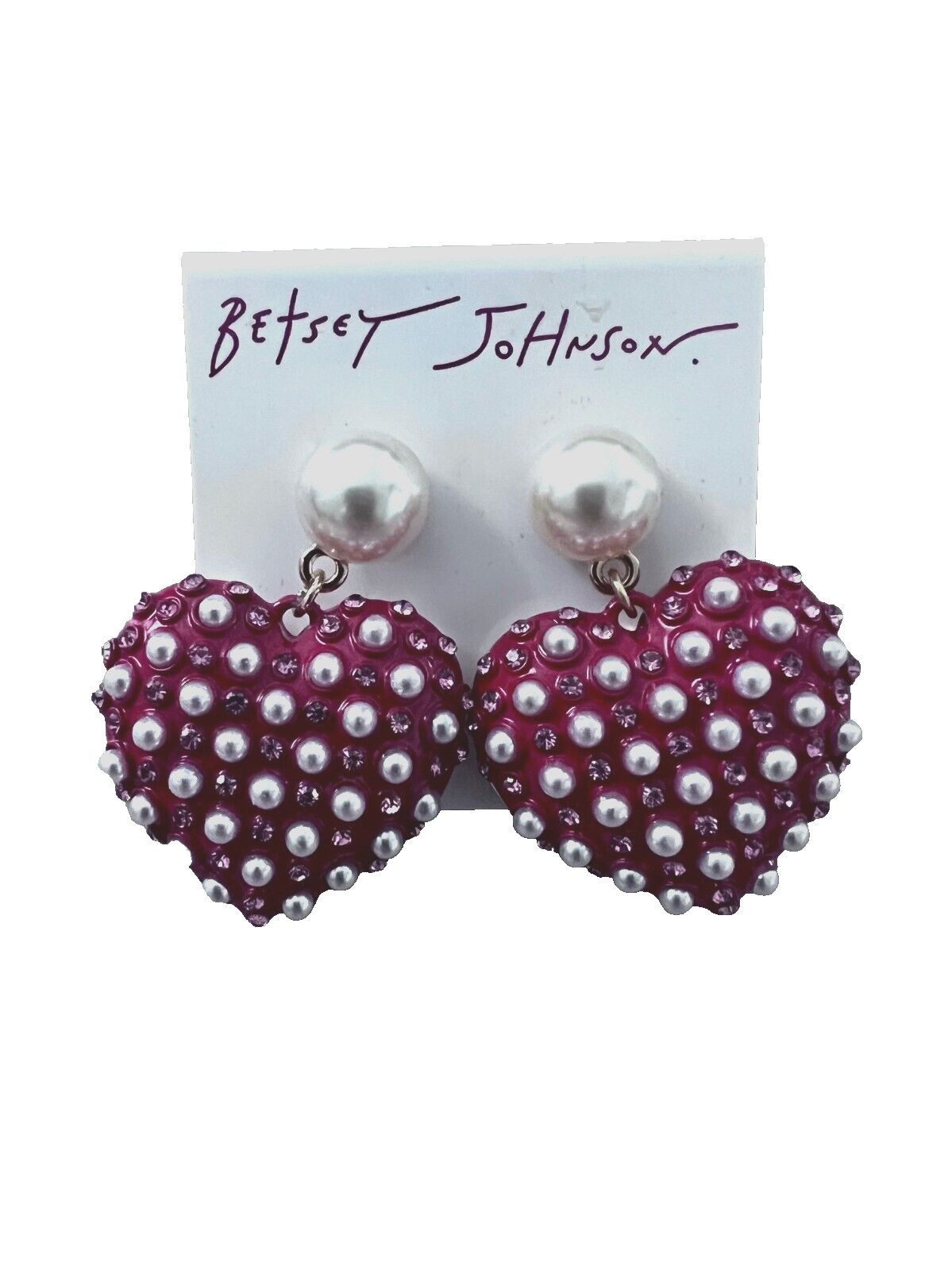 Betsey Johnson Betsey Johnson Faux Pearl Red Enamel Heart Drop Earrings Size ONE SIZE - 2 Thumbnail
