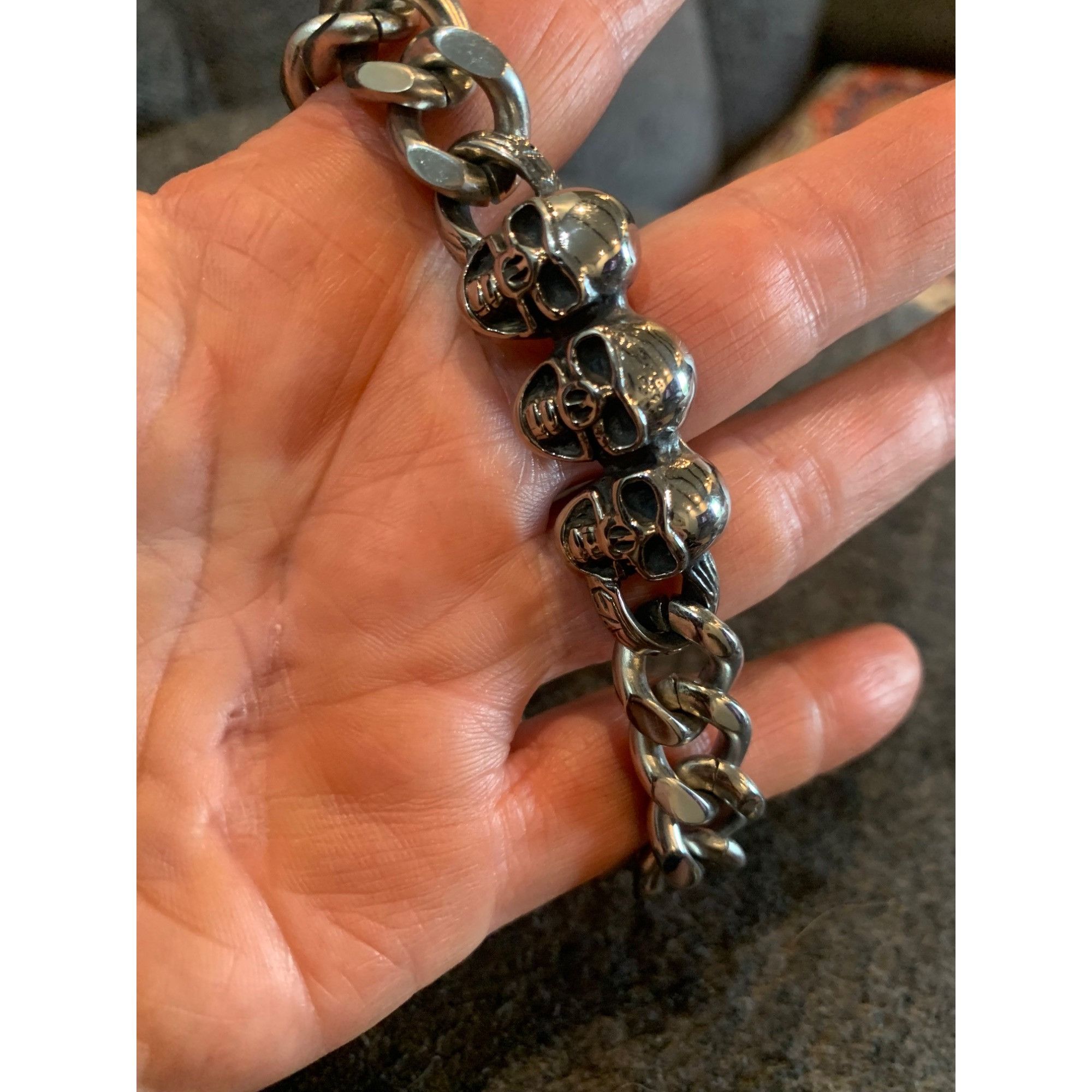 Other Stainless Steel Skull Chain Link Bracelet Heavyweight Gothic Size ONE SIZE - 1 Thumbnail