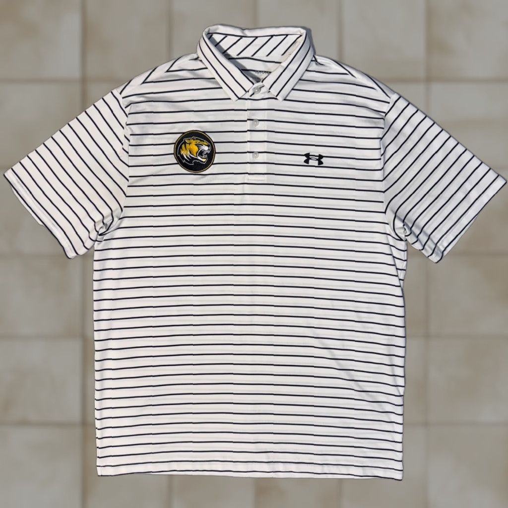 Under Armour Under Armour Polo Shirt - Men - White Striped Collared L Short Sleeve - Golf Knit Stretch Size US L / EU 52-54 / 3 - 1 Thumbnail