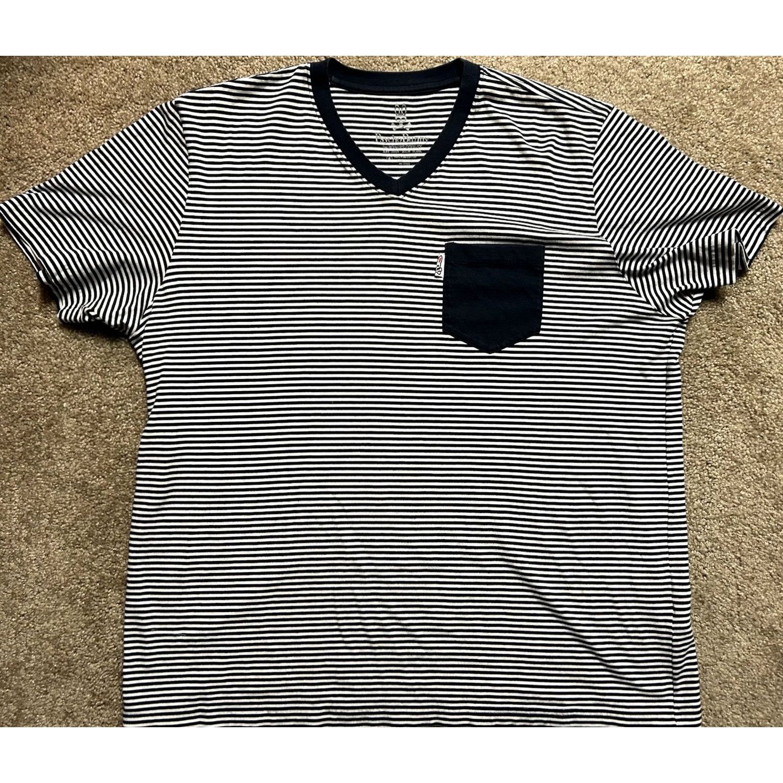 Psycho Bunny Psycho Bunny V-Neck Striped T-Shirt Men’s Large Pocket Shirt Mens V-Neck Multicolor Cotton Size US L / EU 52-54 / 3 - 2 Thumbnail