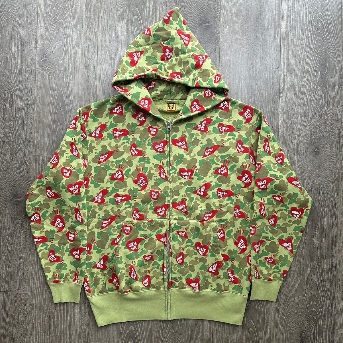 Pre-owned Human Made Heart Camo Zip Up In Green