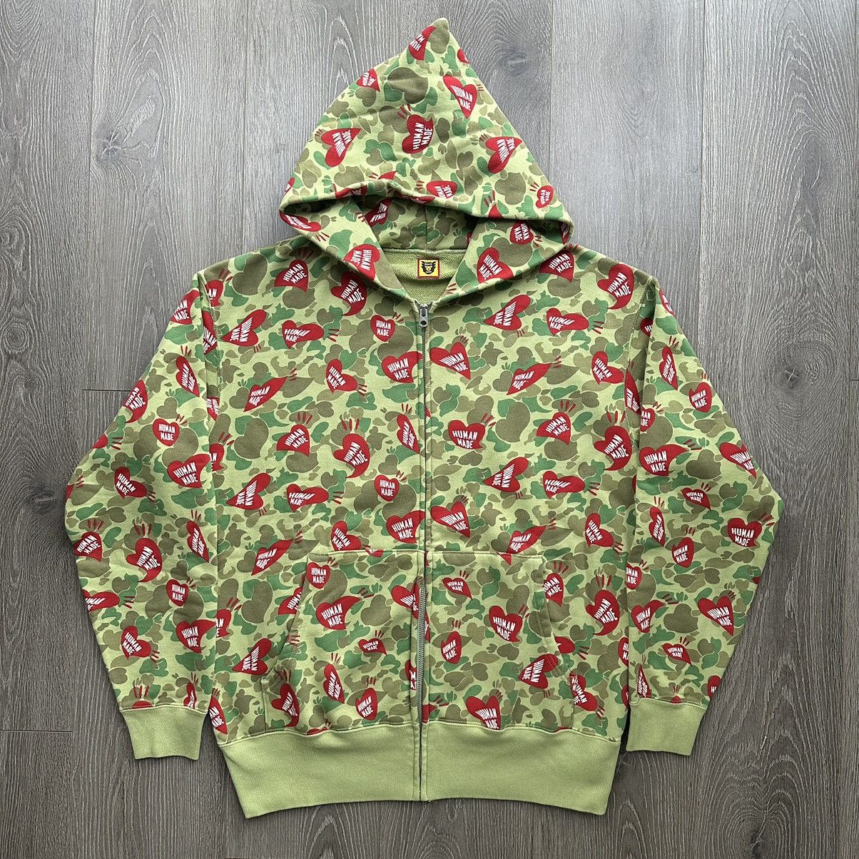 image of Human Made Heart Camo Zip Up in Green, Men's (Size Large)