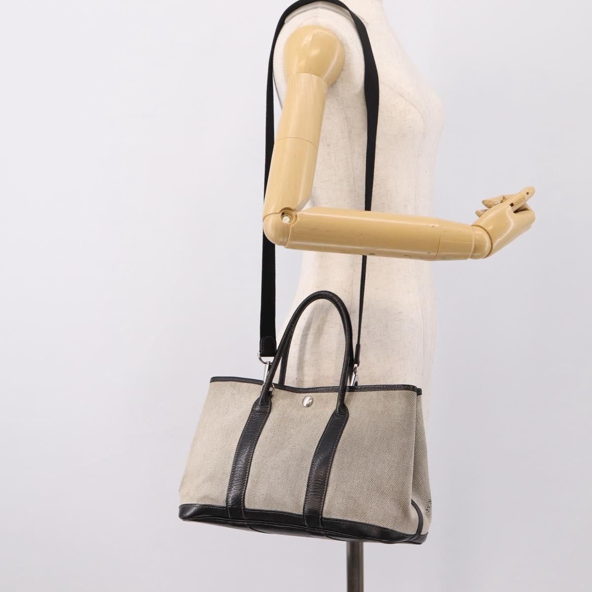 Hermes HERMES Garden Party PM Hand Bag Canvas 2way Gray Silver Auth Size ONE SIZE - 21 Thumbnail