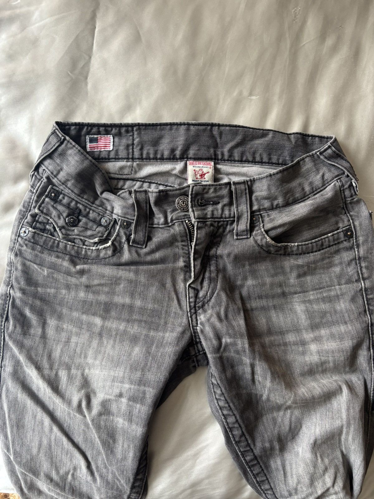 True Religion TRUE RELIGION JEANS - GREY, BLACK STITCHING - POCKET FLAPS Size US 30 / EU 46 - 4 Thumbnail
