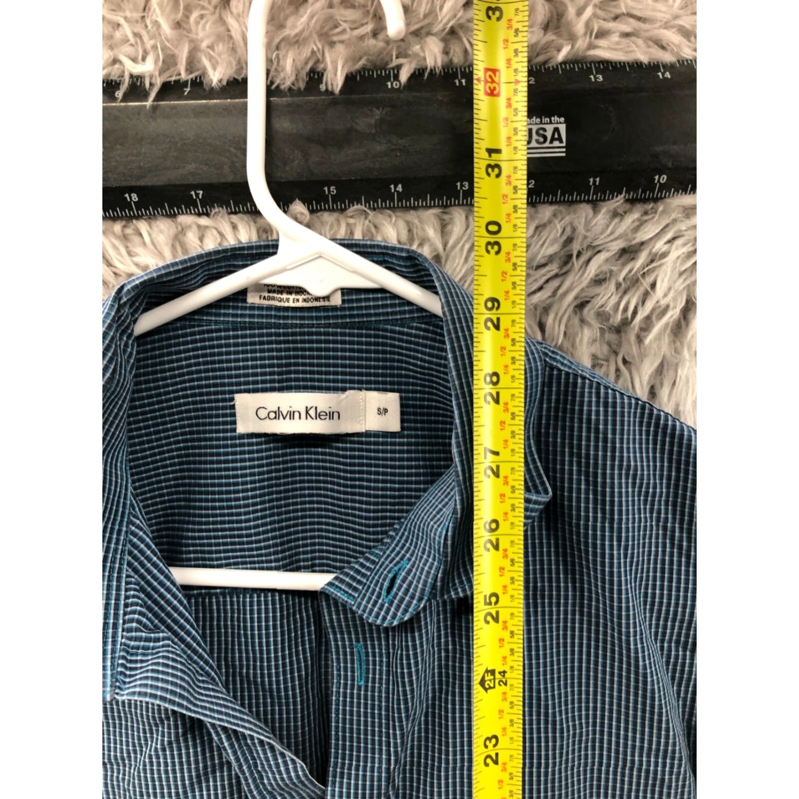 Calvin Klein Calvin Klein Shirt Mens S Long Sleeve Spread Collar Plaid Blue Size US S / EU 44-46 / 1 - 6 Thumbnail