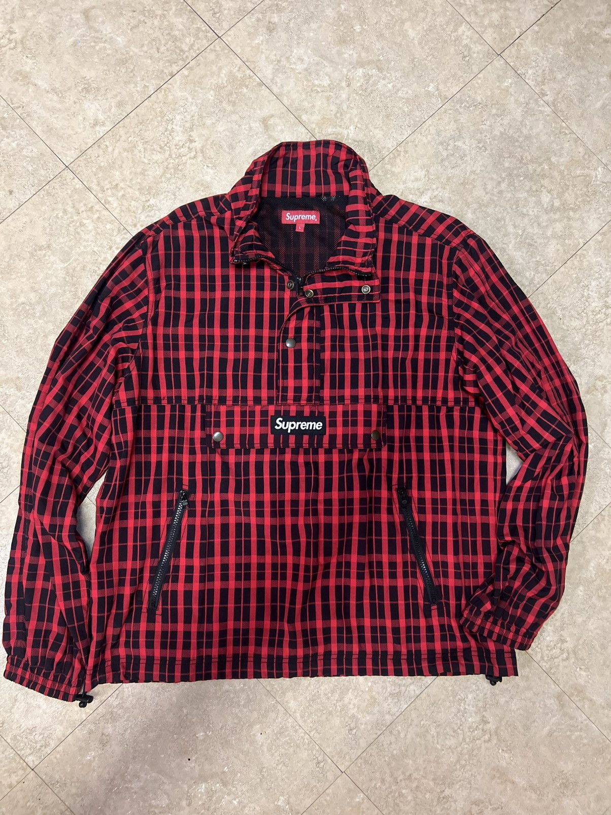 supreme 18aw nylon plaid pullover Supreme plaid half zip