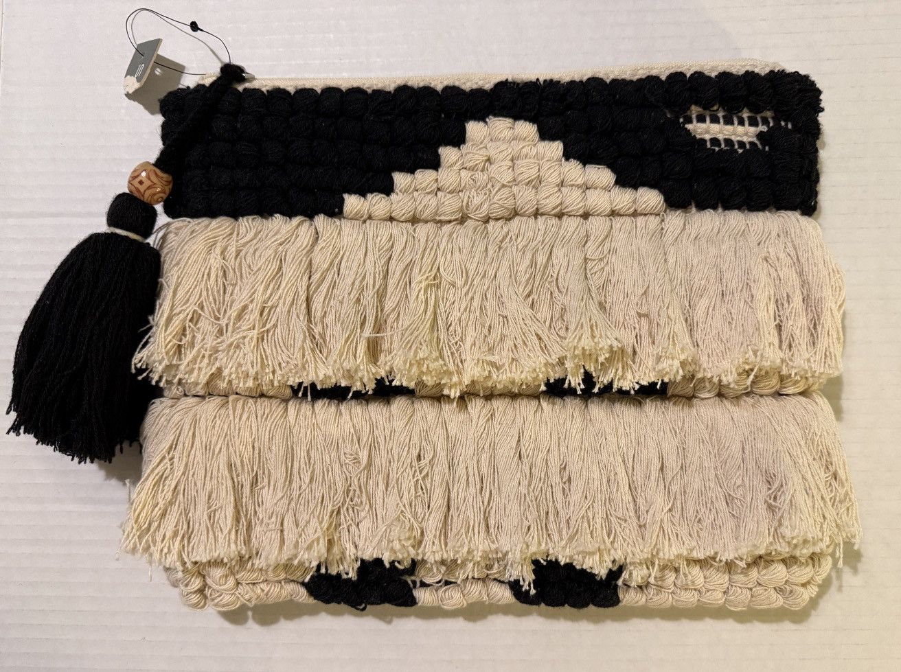 Other Sondra Roberts Squared Black Fringe Nubby Knit Zipper Clutch Size ONE SIZE - 1 Thumbnail