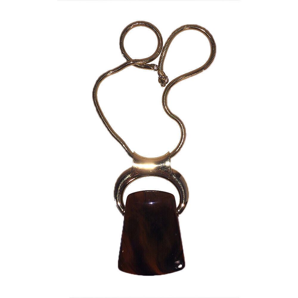Lanvin Snake Chain Bakelite Brown Pendant Necklace Kiera Knightly Size ONE SIZE - 2 Thumbnail