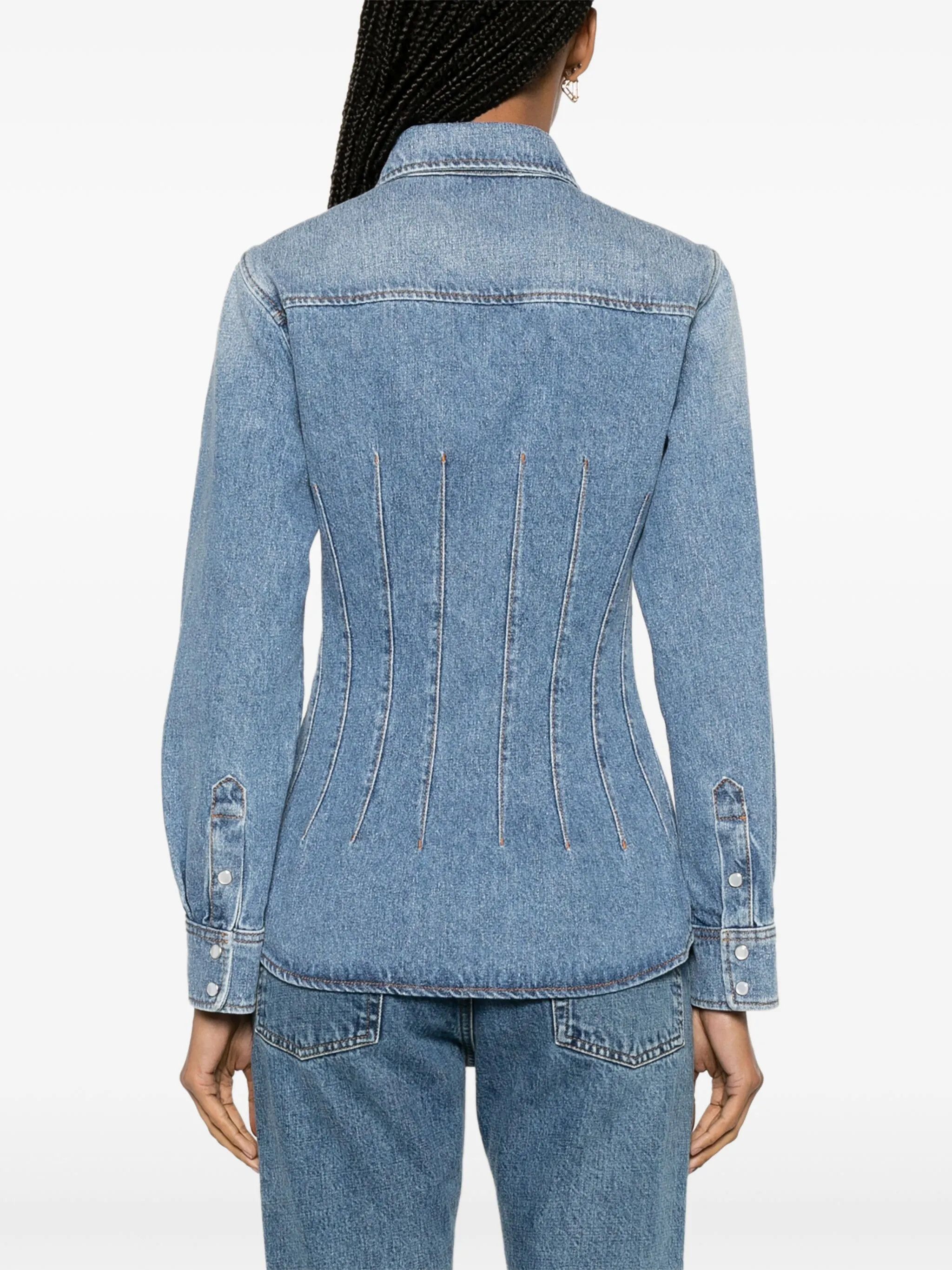 Chloe oc11z0525 Corset-Style Denim Shirt in Blue Size M / US 6-8 / IT 42-44 - 5 Thumbnail