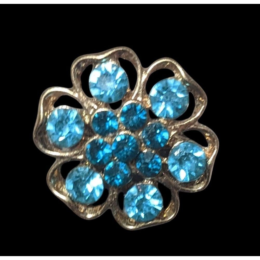 Other Vintage Floral Blue And Gold Tone Rhinestone Brooch Size ONE SIZE - 2 Thumbnail