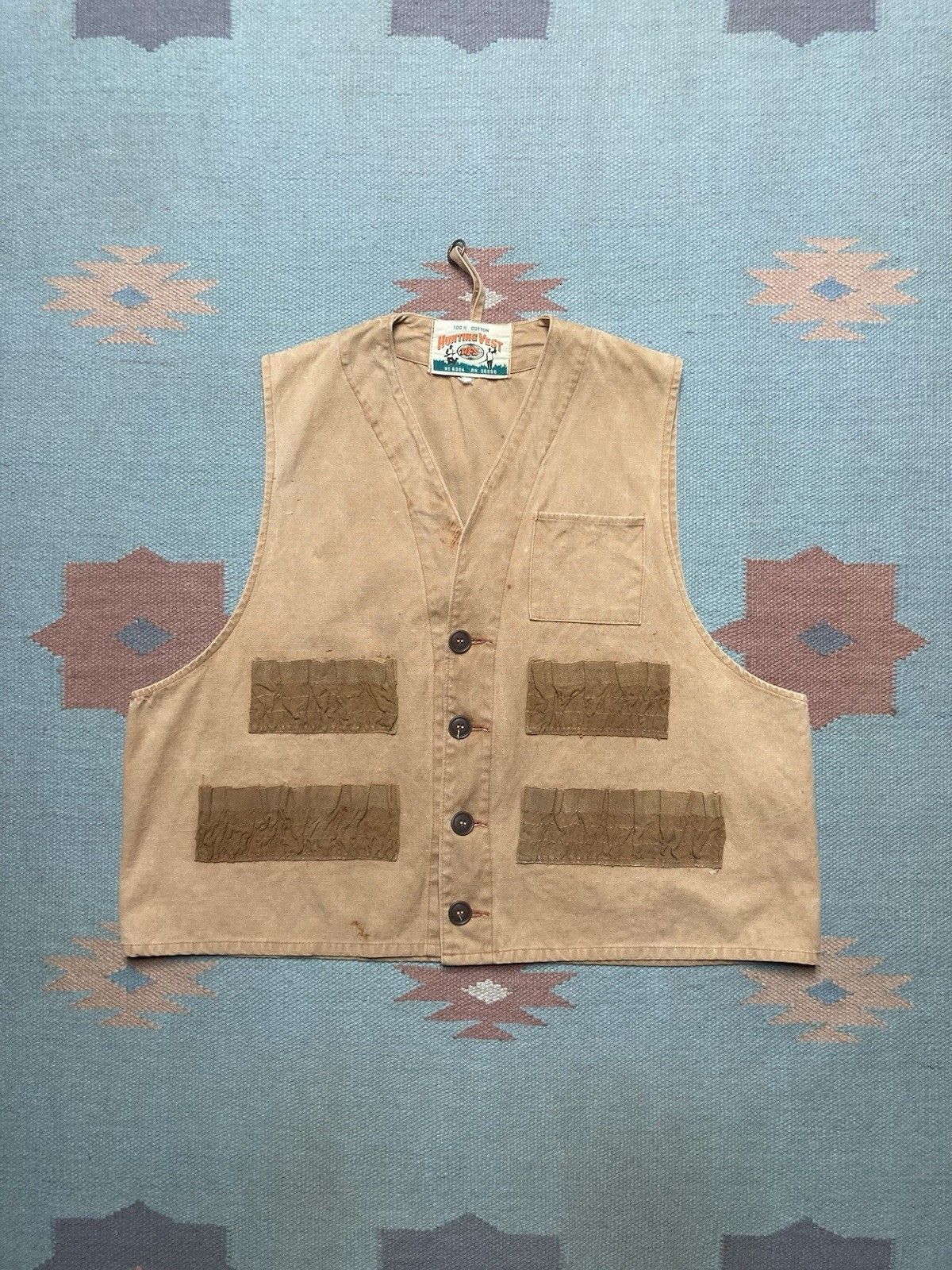 Vintage 60s canvas hunting vest shooting cotton butto boxy cropped L Size US L / EU 52-54 / 3 - 1 Thumbnail