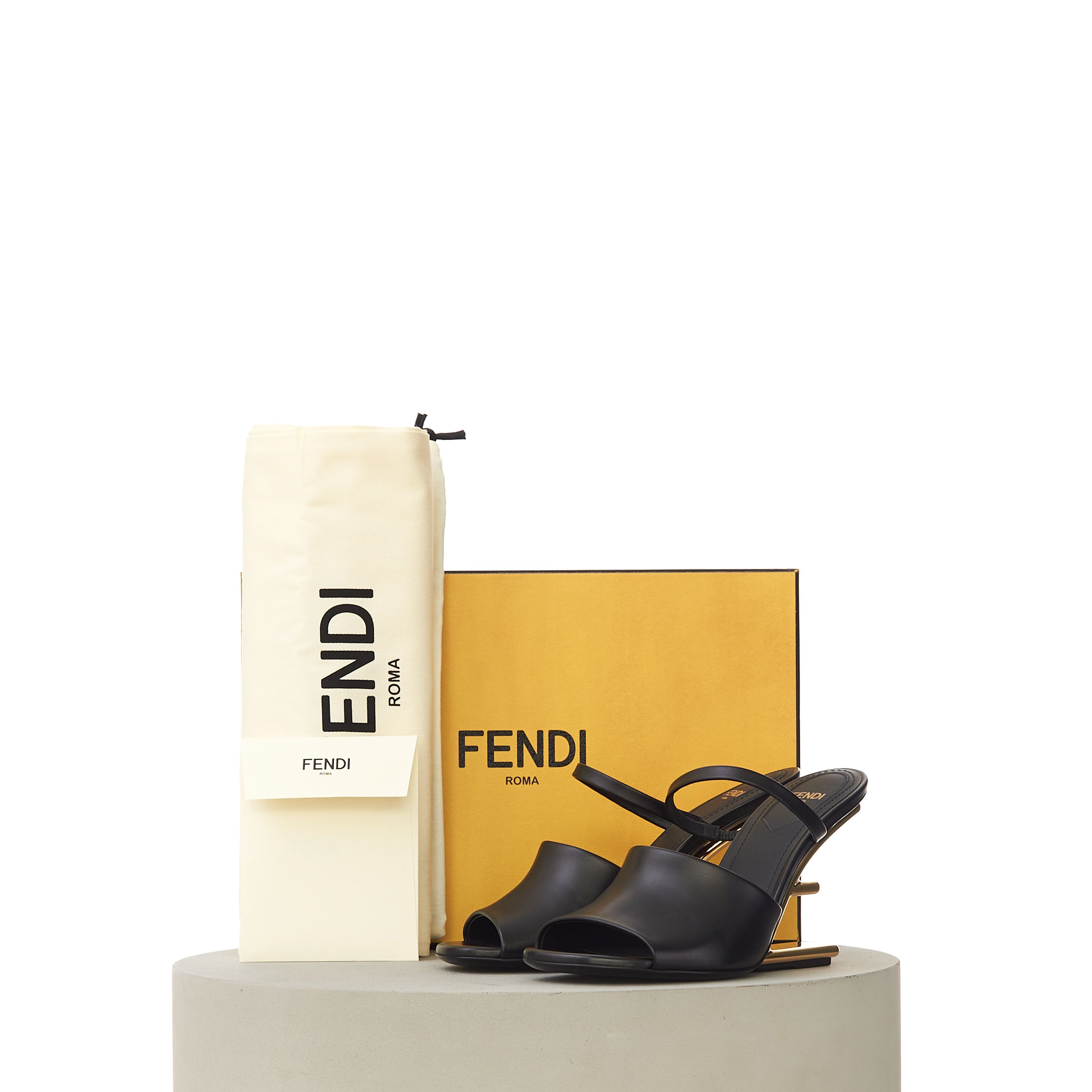 Fendi Black Leather FIRST High-Heeled Sandals With F-Shaped Heel Size US 7.5 / IT 37.5 - 11 Thumbnail