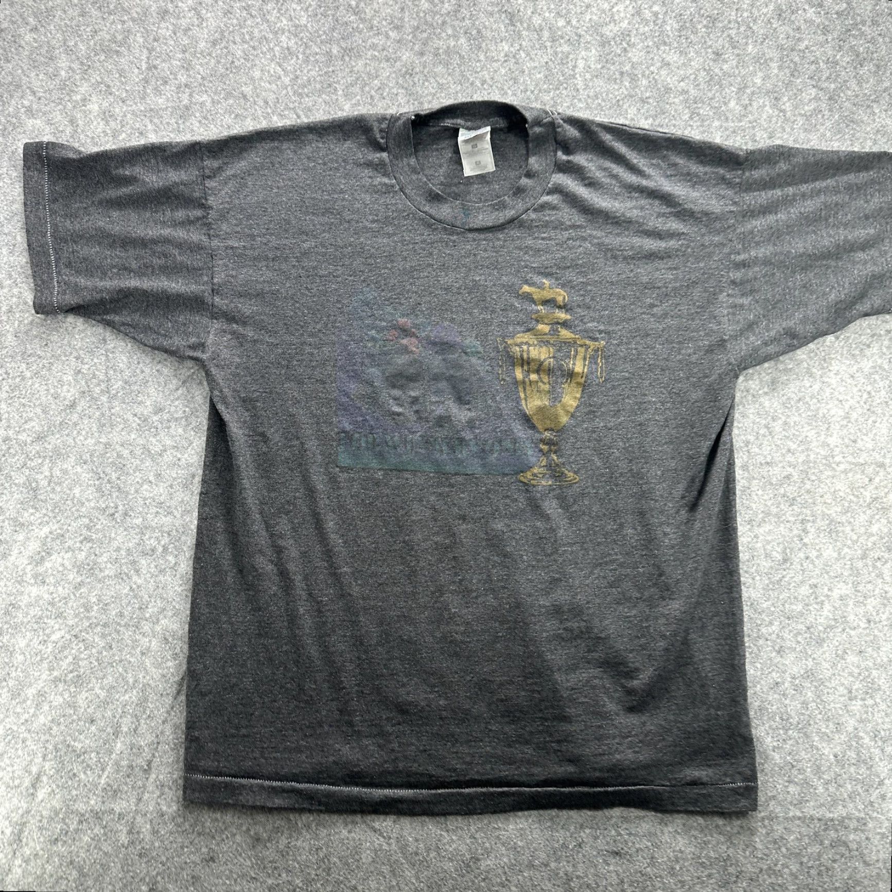 Fruit Of The Loom VINTAGE Fruit of the Loom Shirt Mens Large Heather Gray Graphic Trophy Horse Racing Size US L / EU 52-54 / 3 - 2 Thumbnail