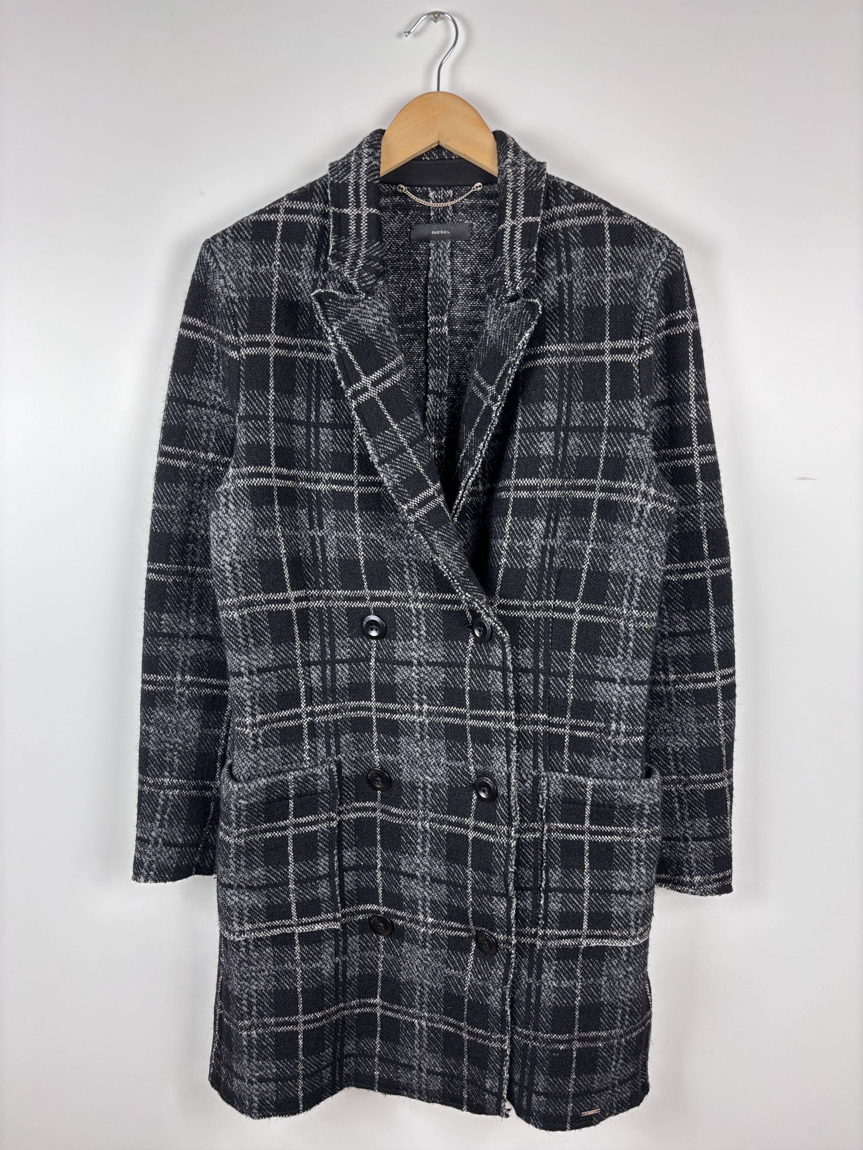 Diesel Diesel Double-Breasted Check Wool Cotton Coat Gray Black S Size S / US 4 / IT 40 - 1 Thumbnail