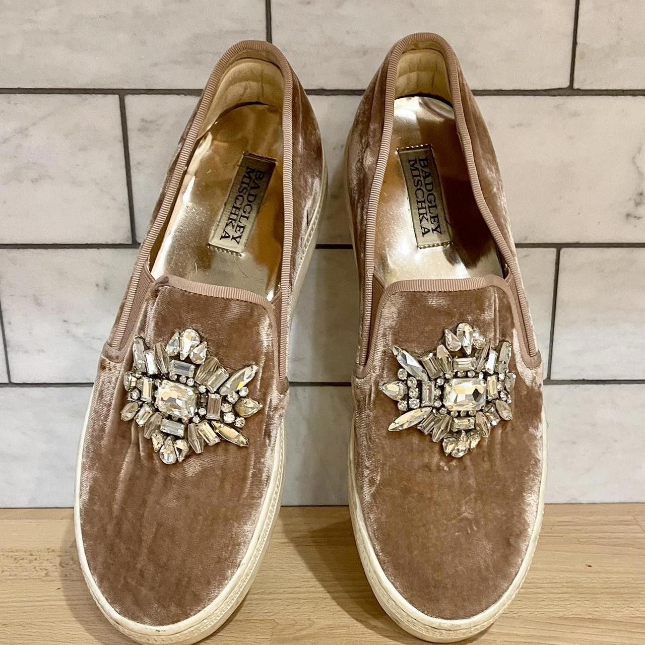 Designer Chic Velvet Slip-On Sneakers with Rhinestone Embellishments Size US 7.5 / IT 37.5 - 7 Thumbnail