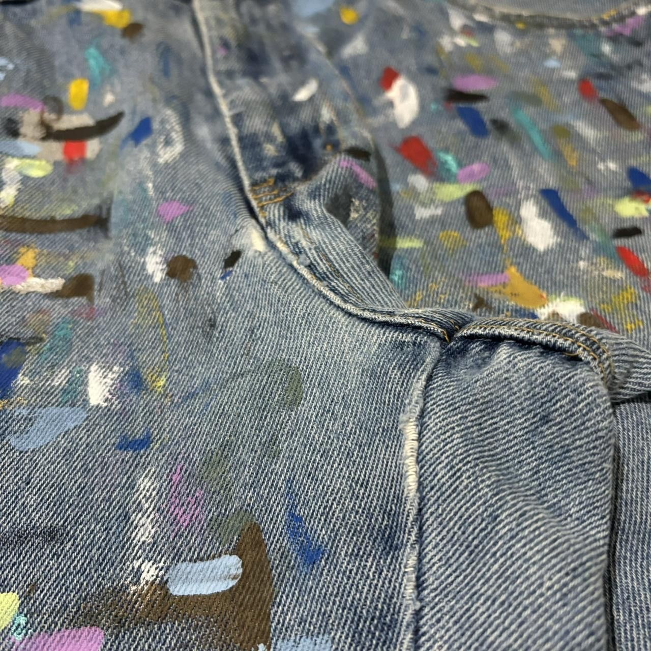 Vintage Vintage 1990s Custom Painted Blue Denim Jeans Size US 32 / EU 48 - 3 Thumbnail